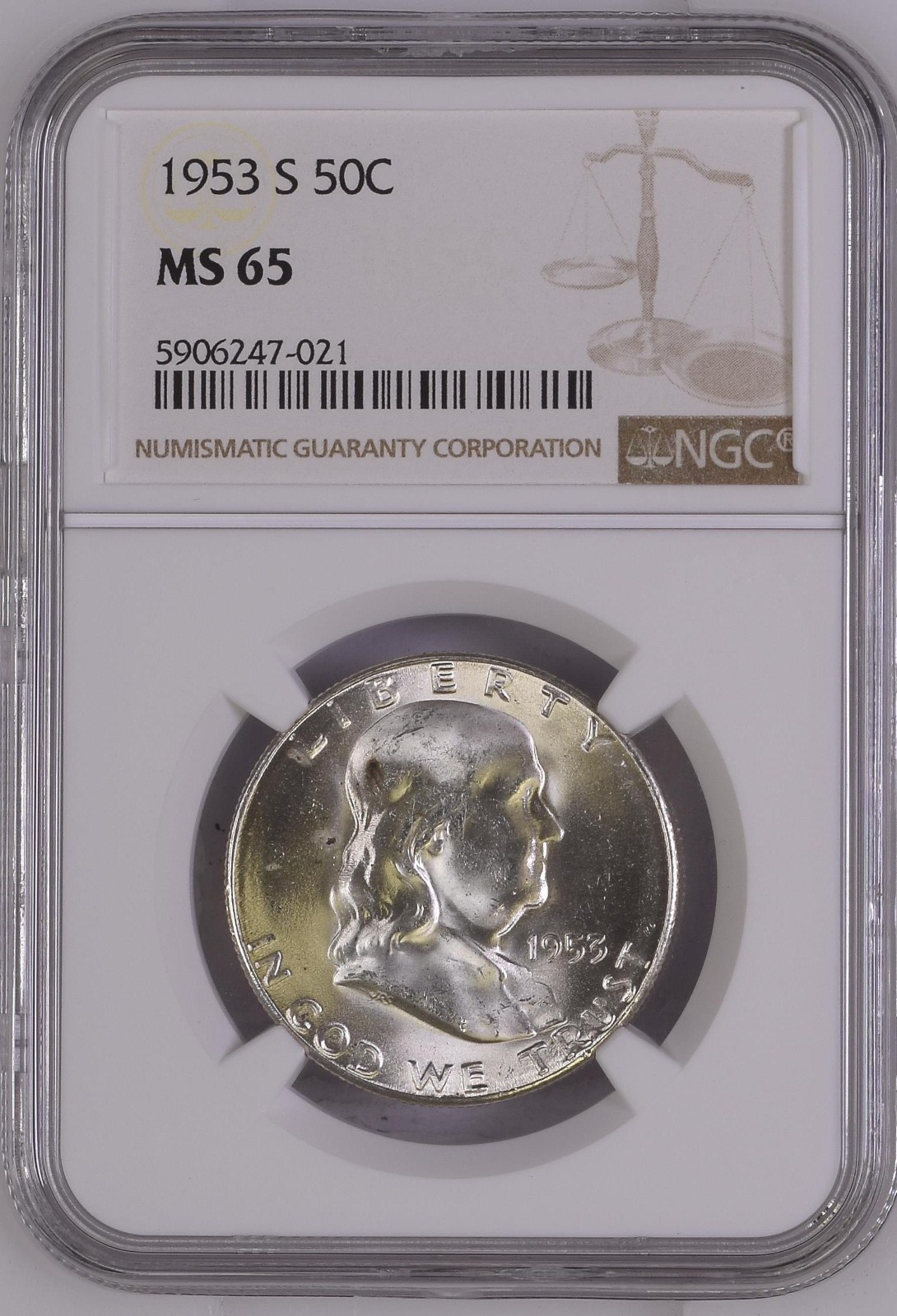 1953-S Franklin Silver Half Dollar - NGC MS 65 - B16