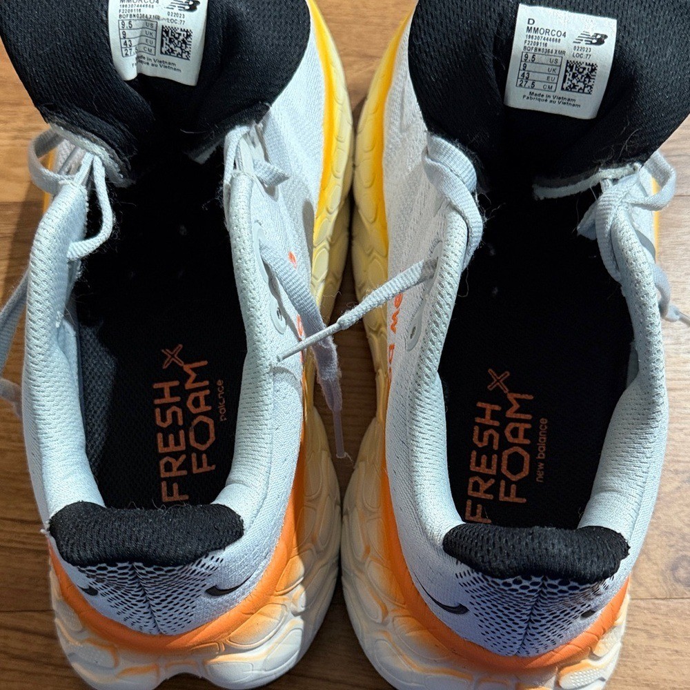 New Balance Fresh FoamX More 4V Aluminum Gray Neon Dragonfly Marigold Sneakers D