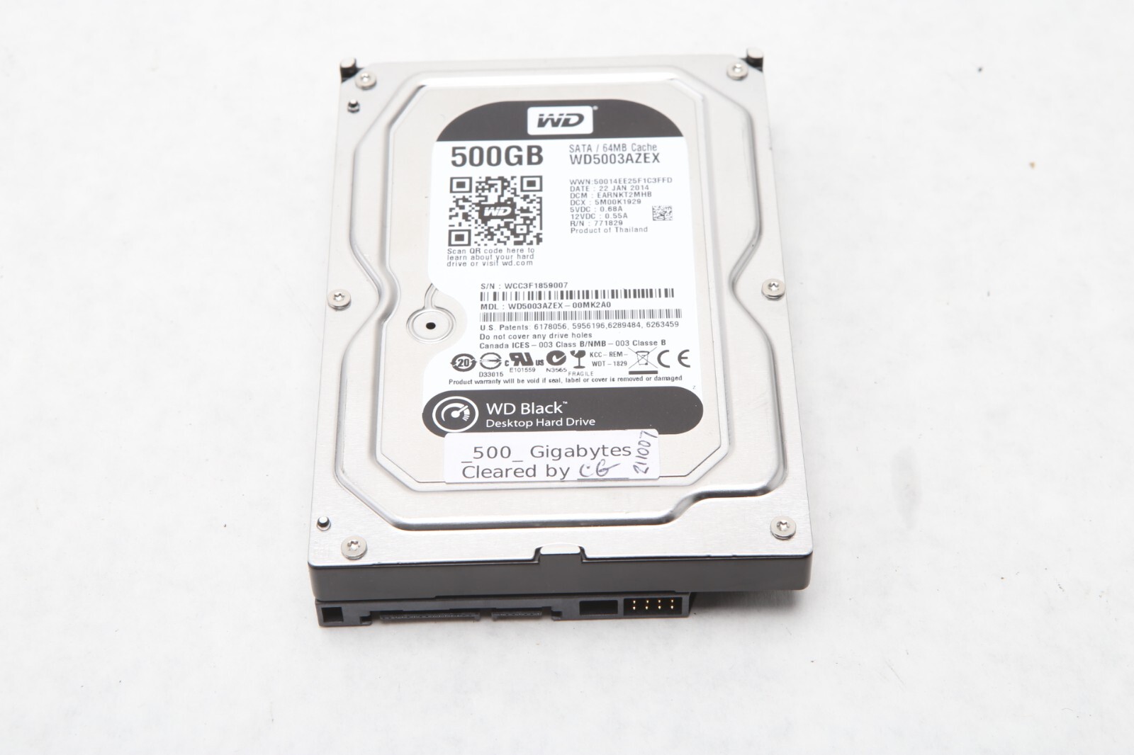 Western Digital WD5003AZEX 500GB 7.2K RPM SATA 3.5'' Hard Drive HDD 64MB - H22