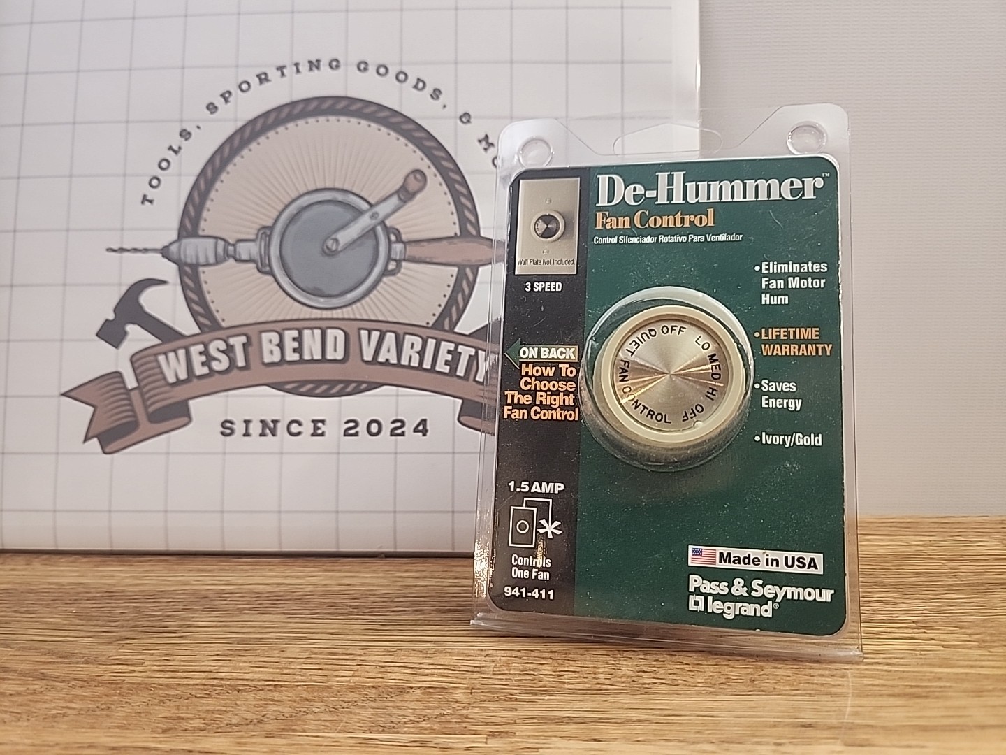 Pass & Seymour 941-411, De-Hummer Fan Control, Ivory/gold, MADE IN USA!