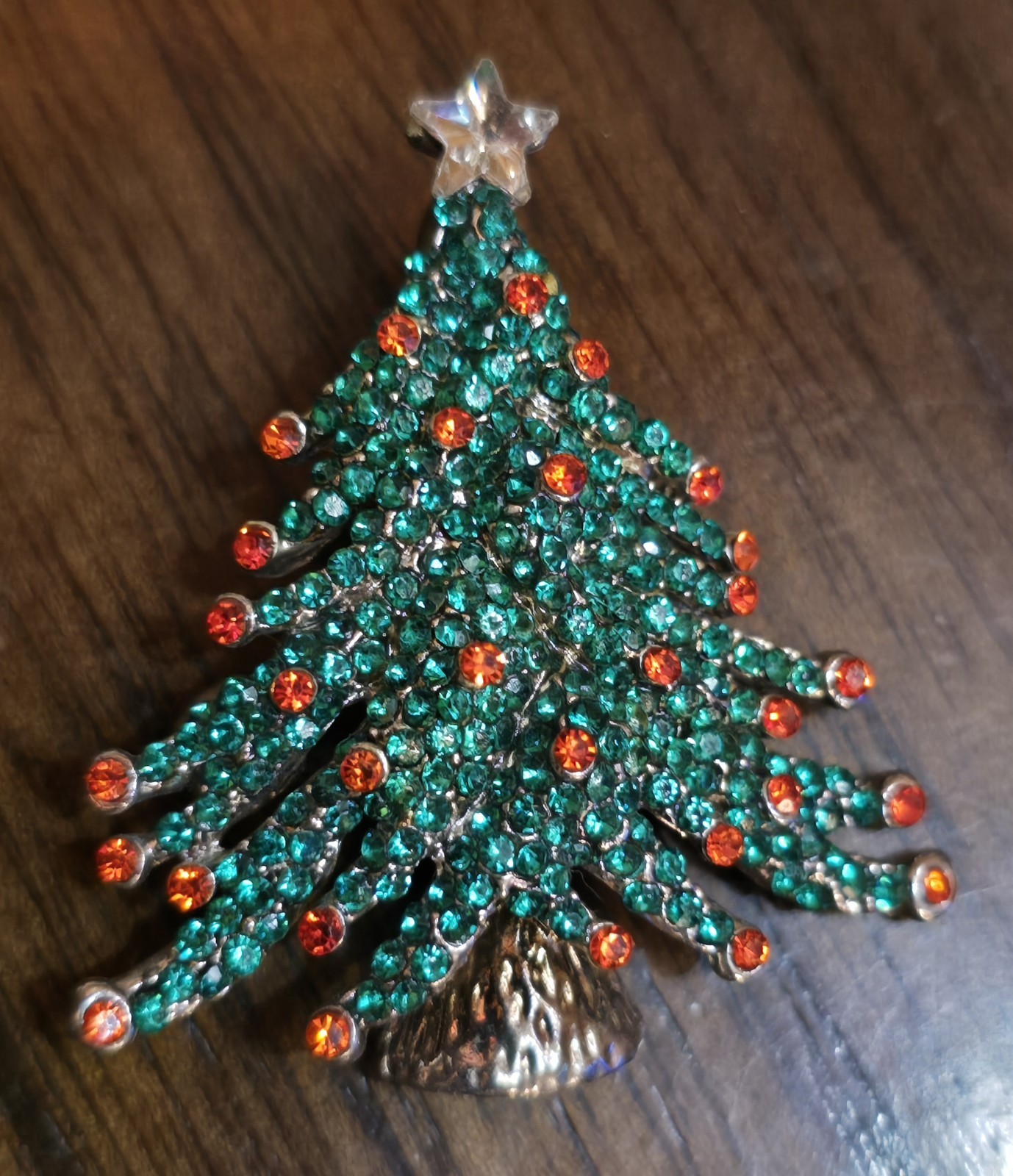 1⅞"  Christmas Tree Brooch Pin Rhinestone Accents Decorative Holiday Bling