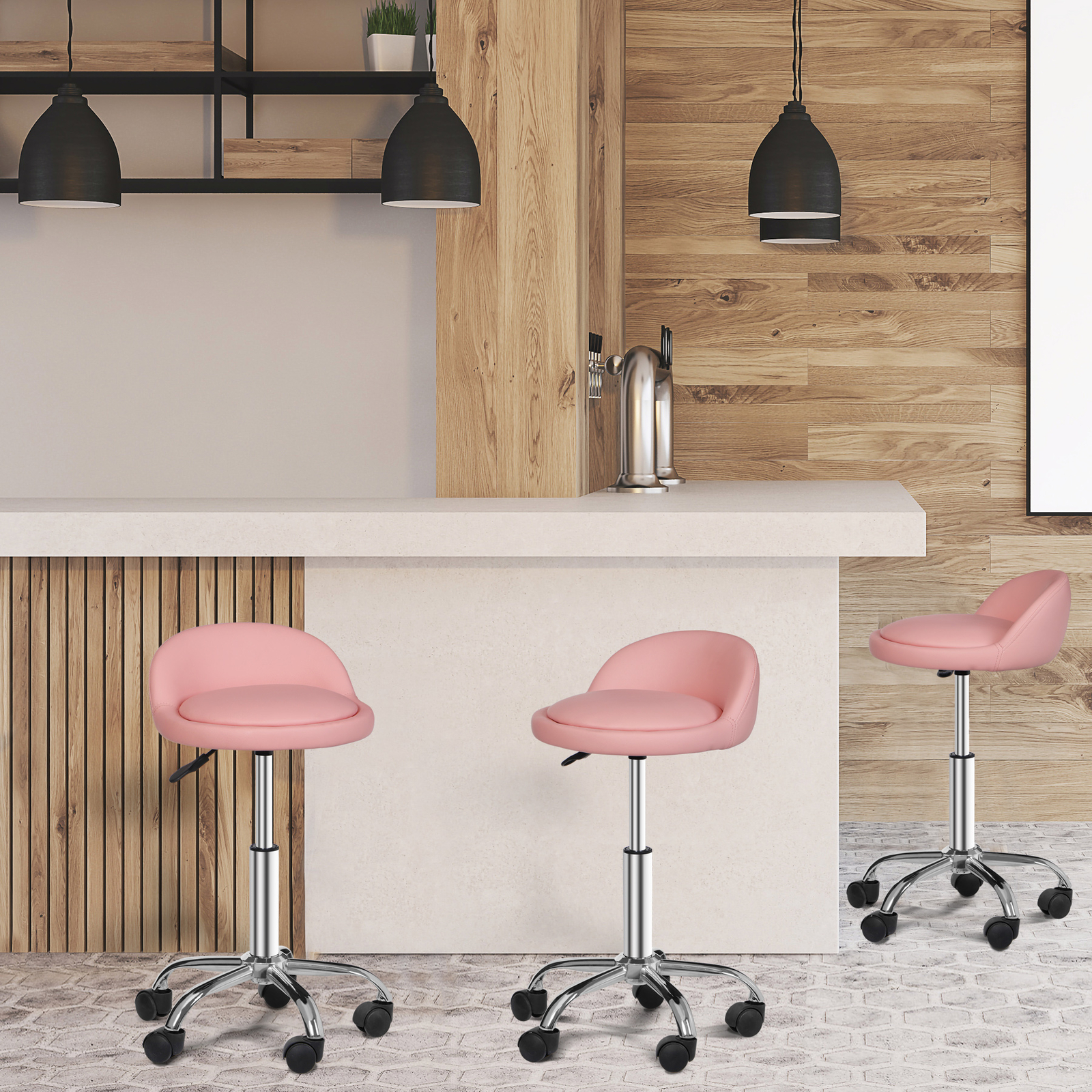 Adjustable Salon Stool Hydraulic Rolling Chair Tattoo Facial Massage Spa, Pink