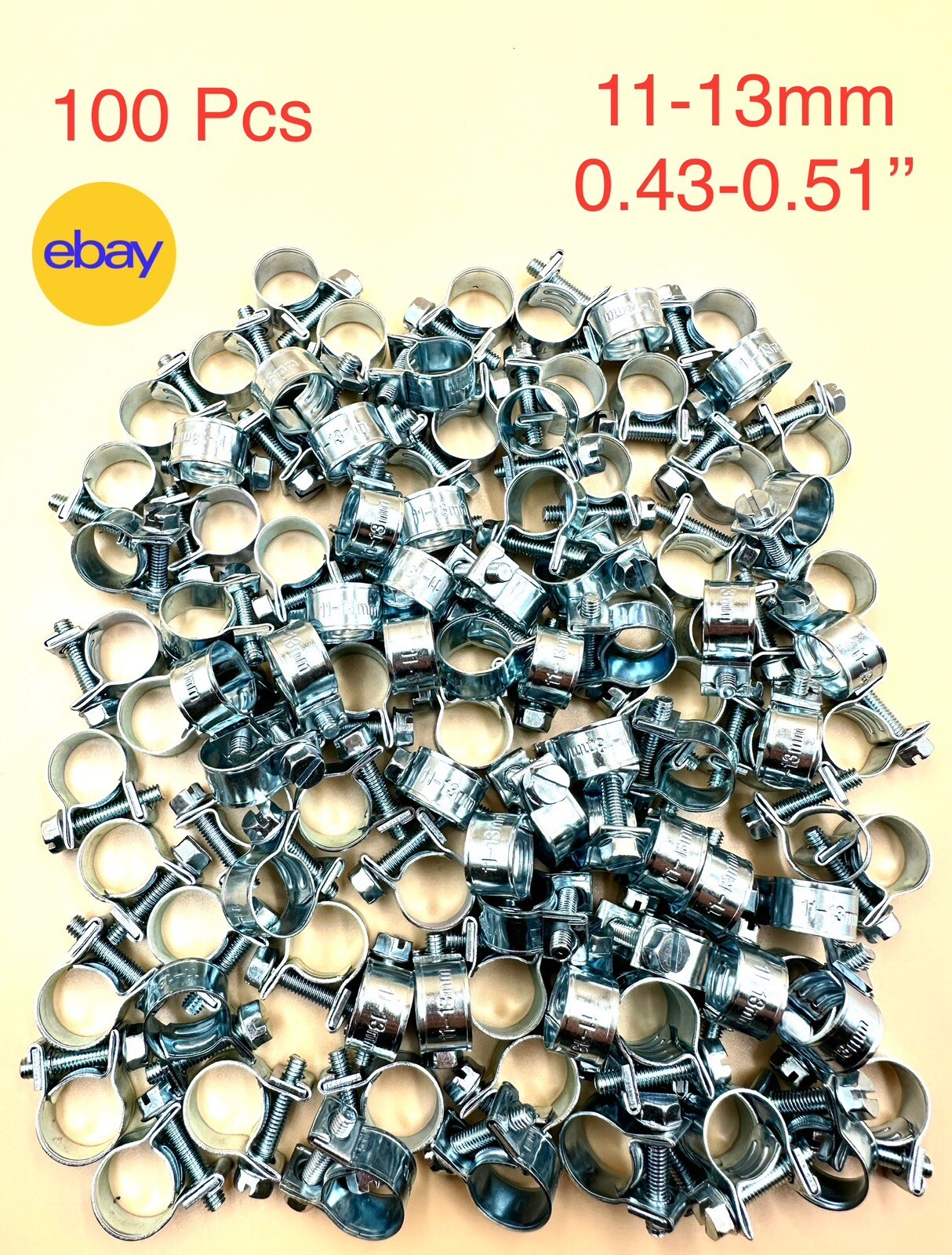11-13mm (0.43-0.51) Fuel Injection Hose Clamp Zinc Steel Fuel Line Clamp 100PK