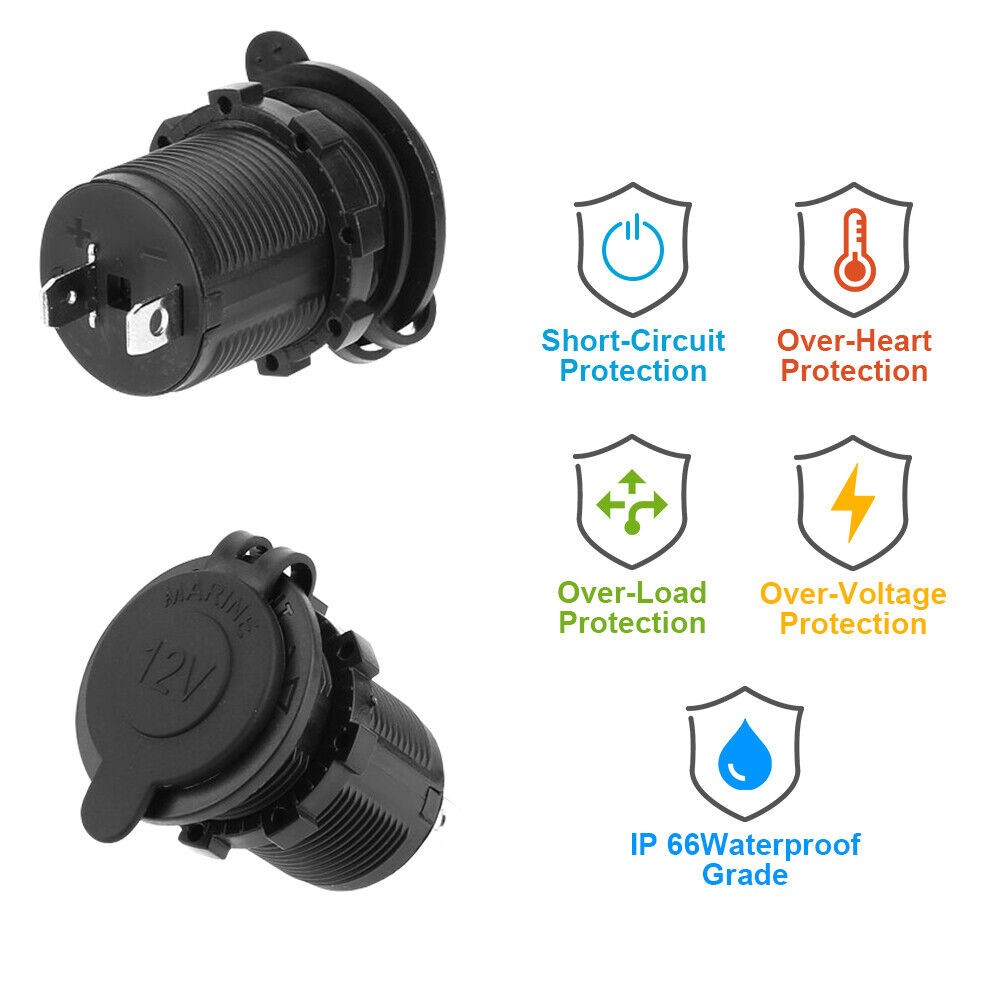 12V Waterproof Car Motorcycle Boat Cigarette Lighter Socket Power Plug Outlet US