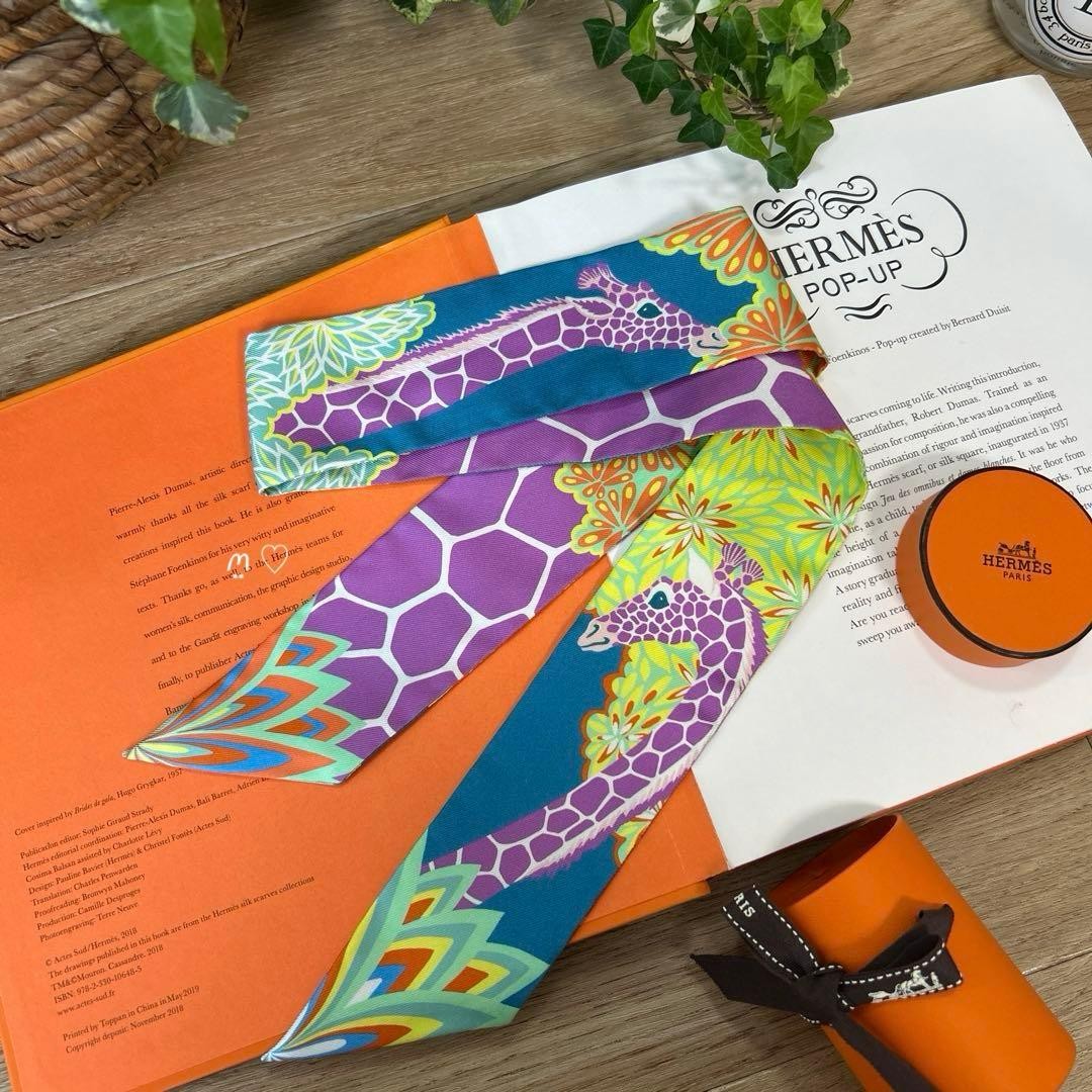 HERMES Twilly The Three Graces Silk Scarf Giraffe Alice Shirley