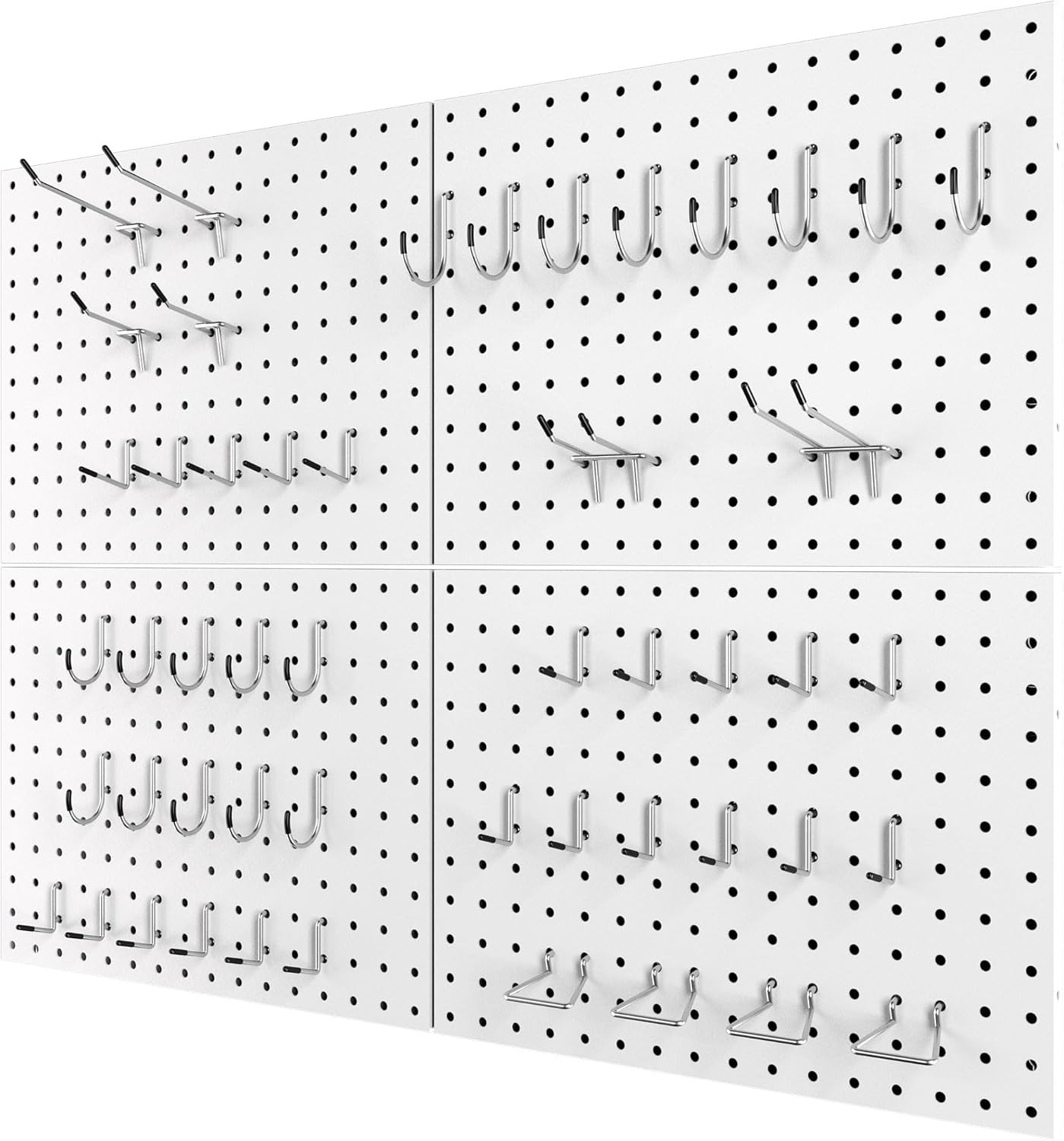 Peg Board 4 Pack Metal Pegboard Panels with 50 Hooks, White Pegboard Organizer