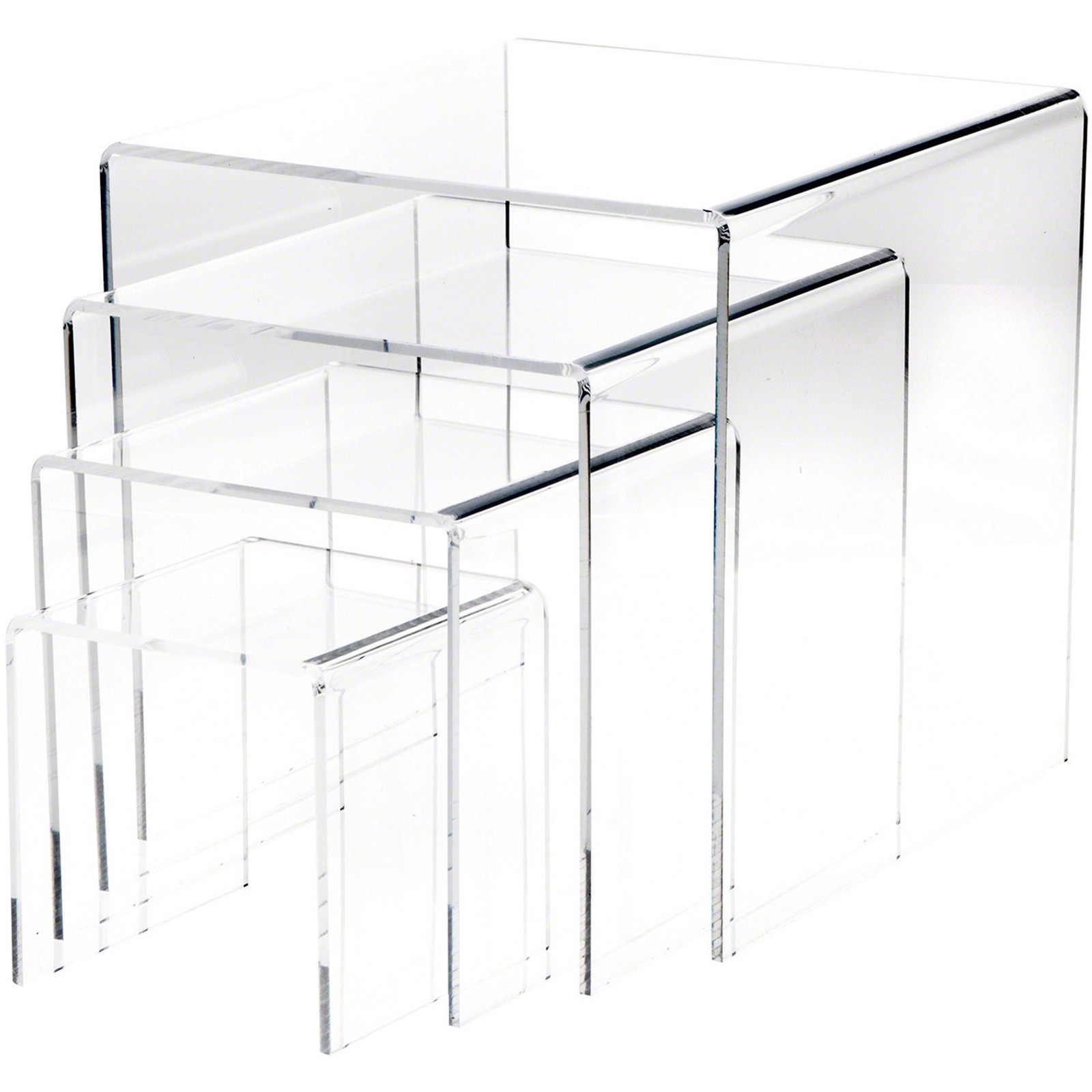 Plymor Clear Acrylic Square Risers, 6", 8", 10", 12" Assorted, Set of 4 (Large)