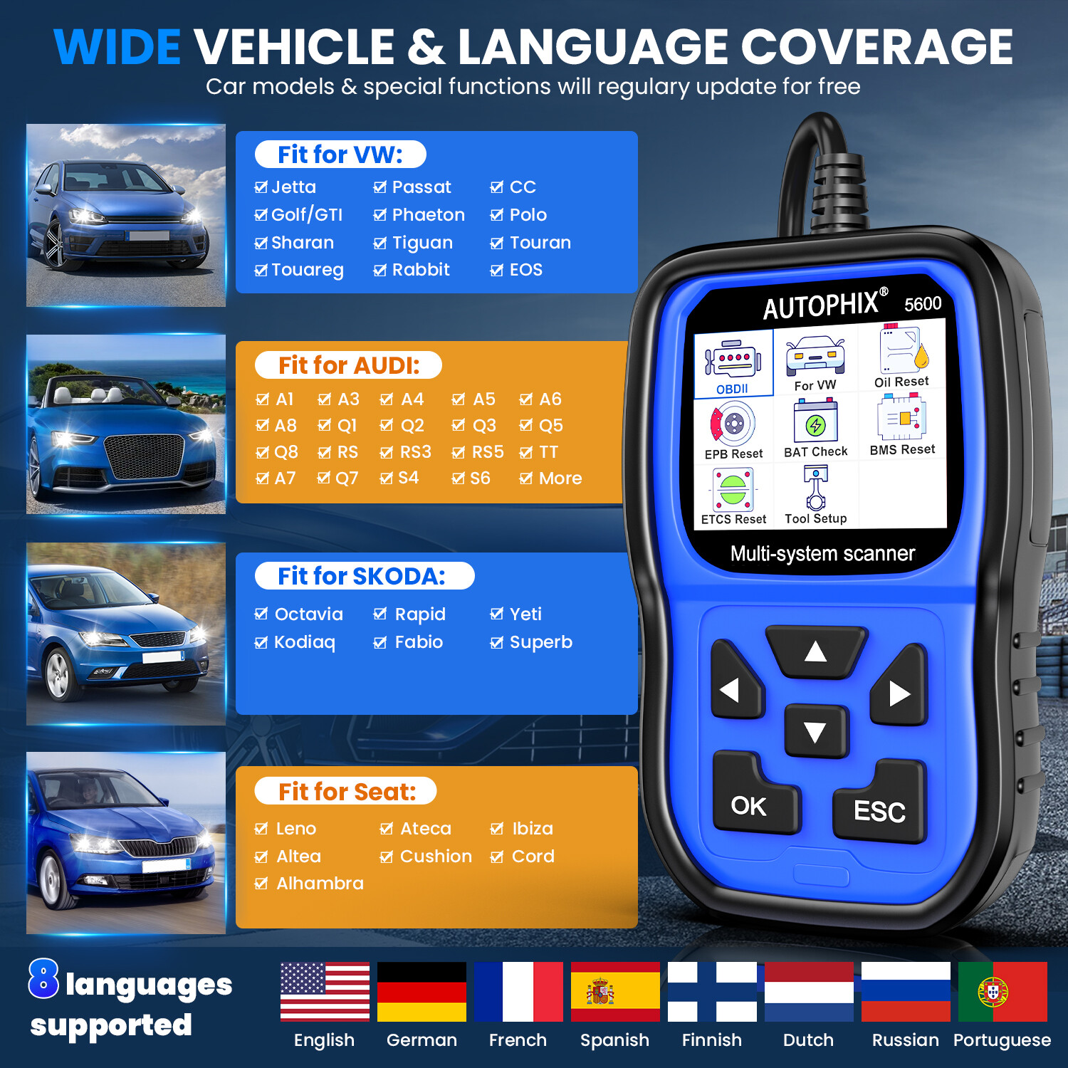 AUTOPHIX 5600 OBD2 Scanner ABS SRS EPB Code Reader All System Diagnostic Tool