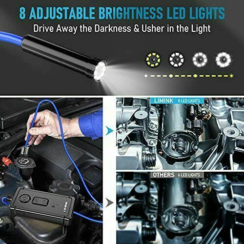 33FT 6.8mm wifi Endoscope Camera 6 LED 5.0MP Snake Borescope Inspection Camera