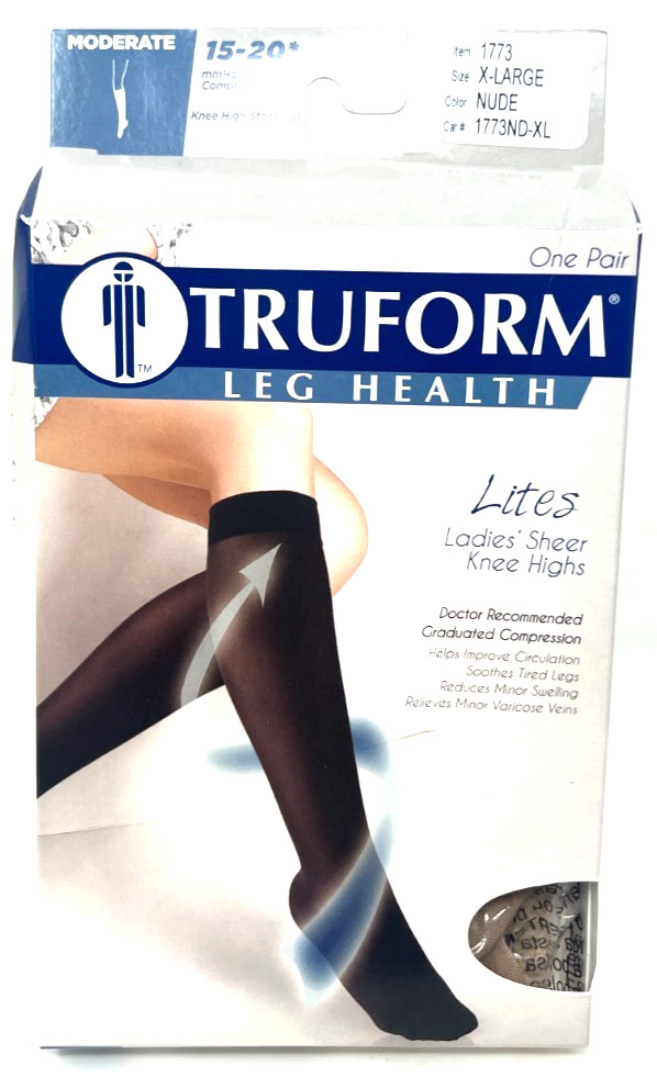Truform Lites Ladies' Sheer Knee Highs NIP Moderate 15 - 20 mmHg NUDE X-Large