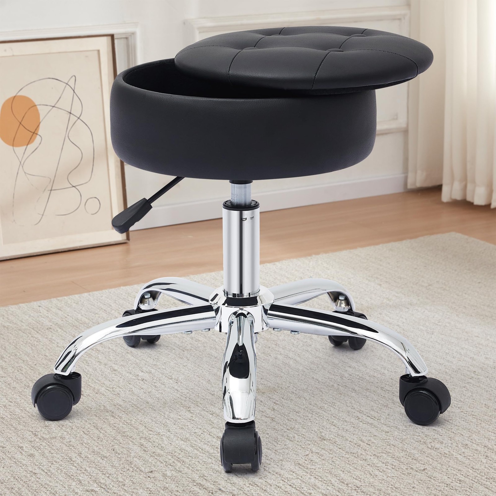 Vanity Chair with Wheels Adjustable Vanity Stool with Storage Swivel Vanity S...