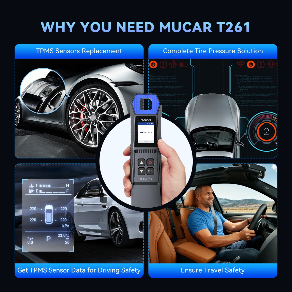 MUCAR T261 TPMS Relearning Activation Tire Pressure Sensor Programming For 892BT