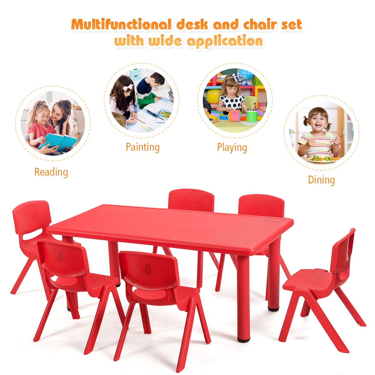 6-pack Kids Plastic Stackable Classroom Chairs Indoor/Outdoor Kindergarten Red