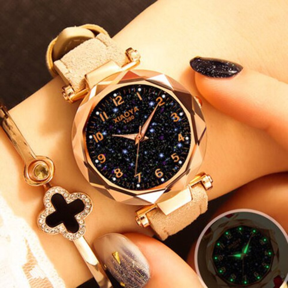 Mode Frauen Uhren Beste Verkaufen Star Sky Zifferblatt Uhr Luxus Rose Gold fraue