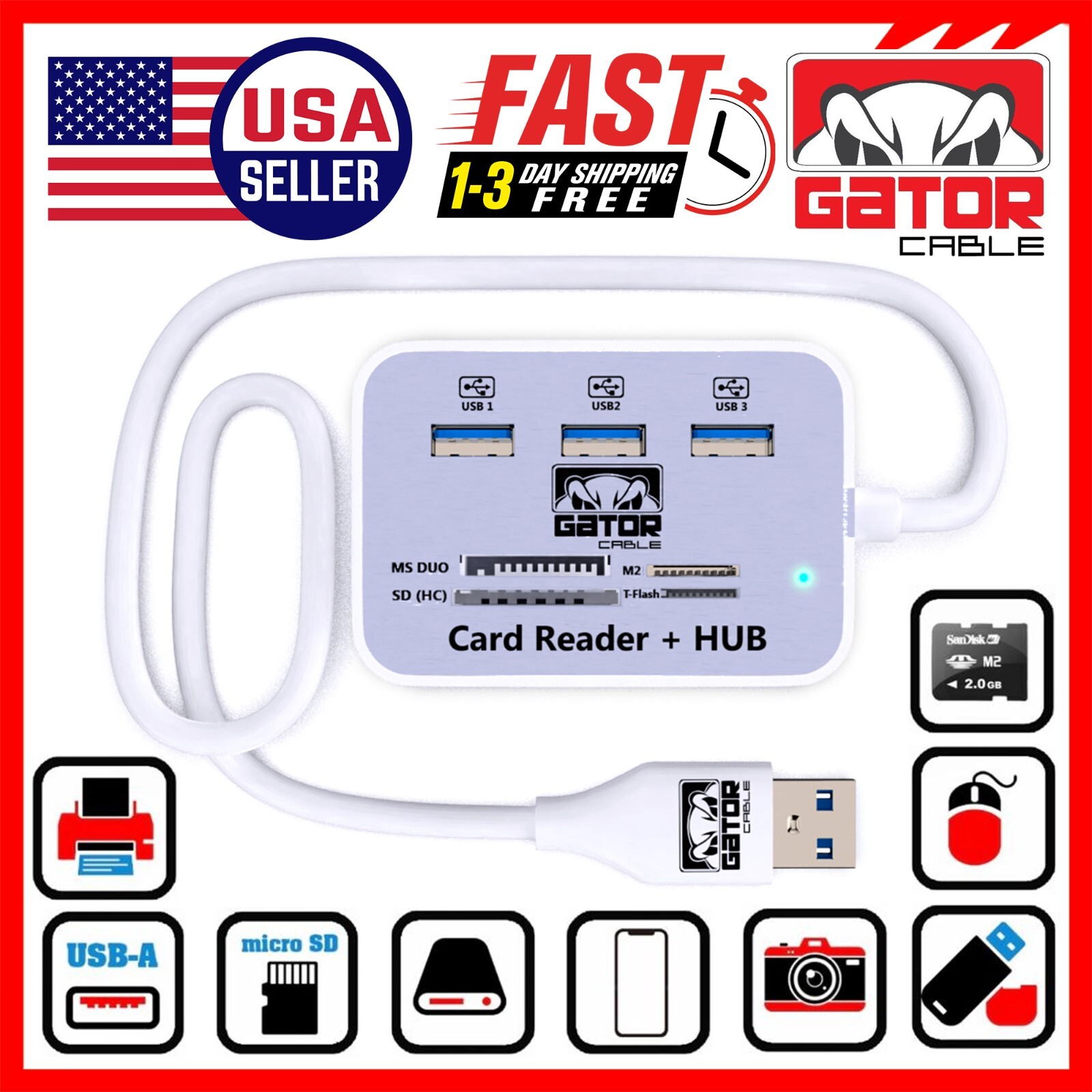 USB 3.0 Multi Card Reader Hub MS M2 Micro SD TF Memory Card Adapter 3 USB Port