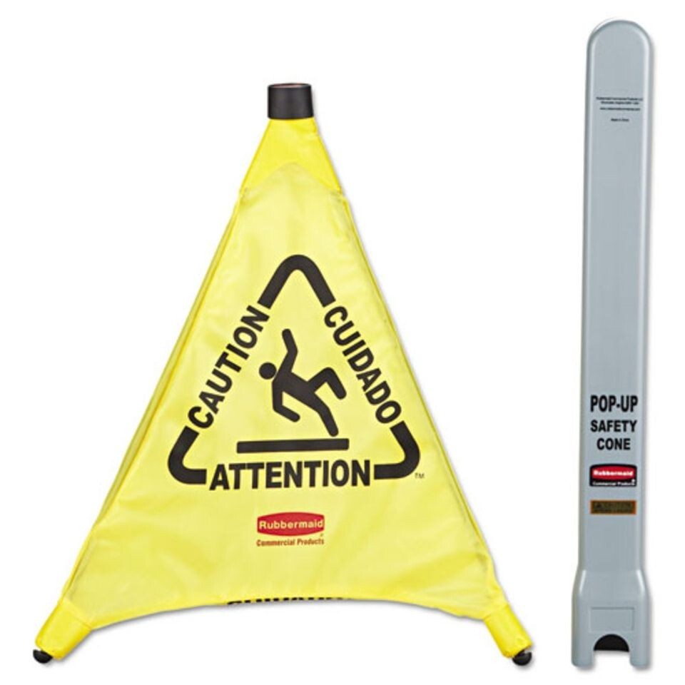 Rubbermaid Fg9s0000 yel Pop-Up Safety Cone, bi-lingual, wall mounted storage