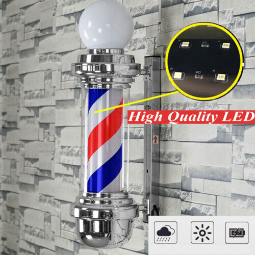 Barber Shop Pole Rotating Light LED Stripes Sign Lamp Hair Salon Red White Blue
