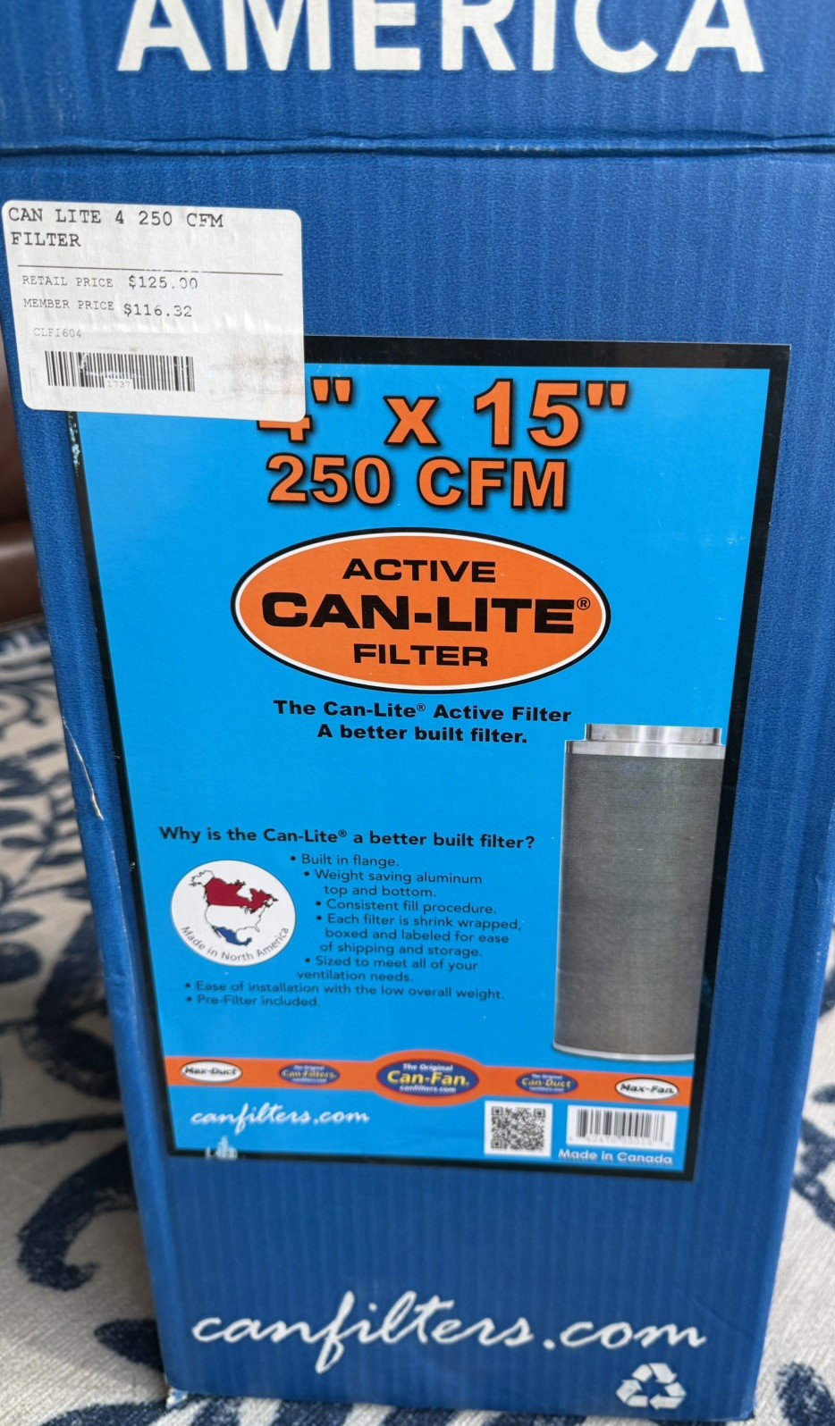 Can Lite Carbon Filter 4" x 15" - 250 CFM CAN Filters, grow room