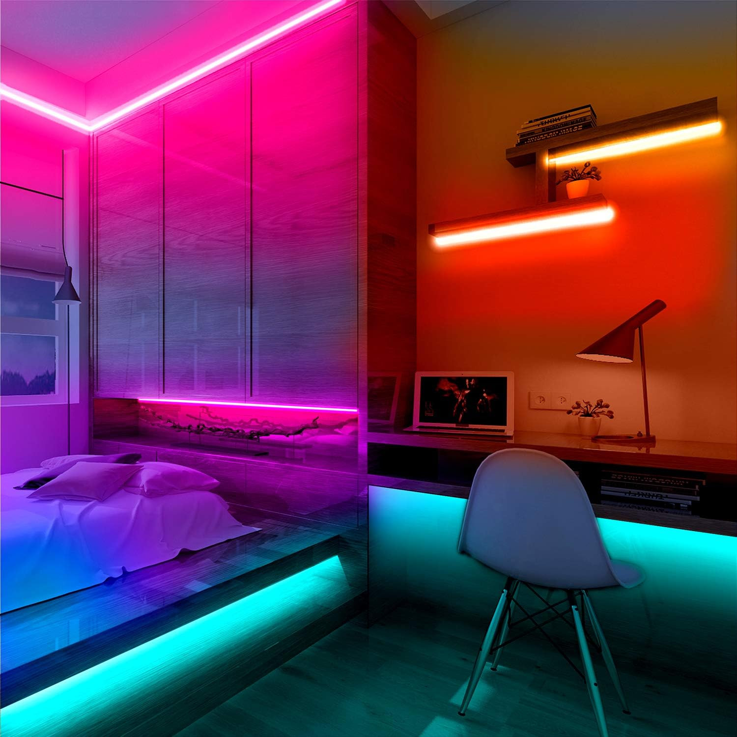 60FT Multicolor LED Strip Lights with Remote Color Changing for Home Decor