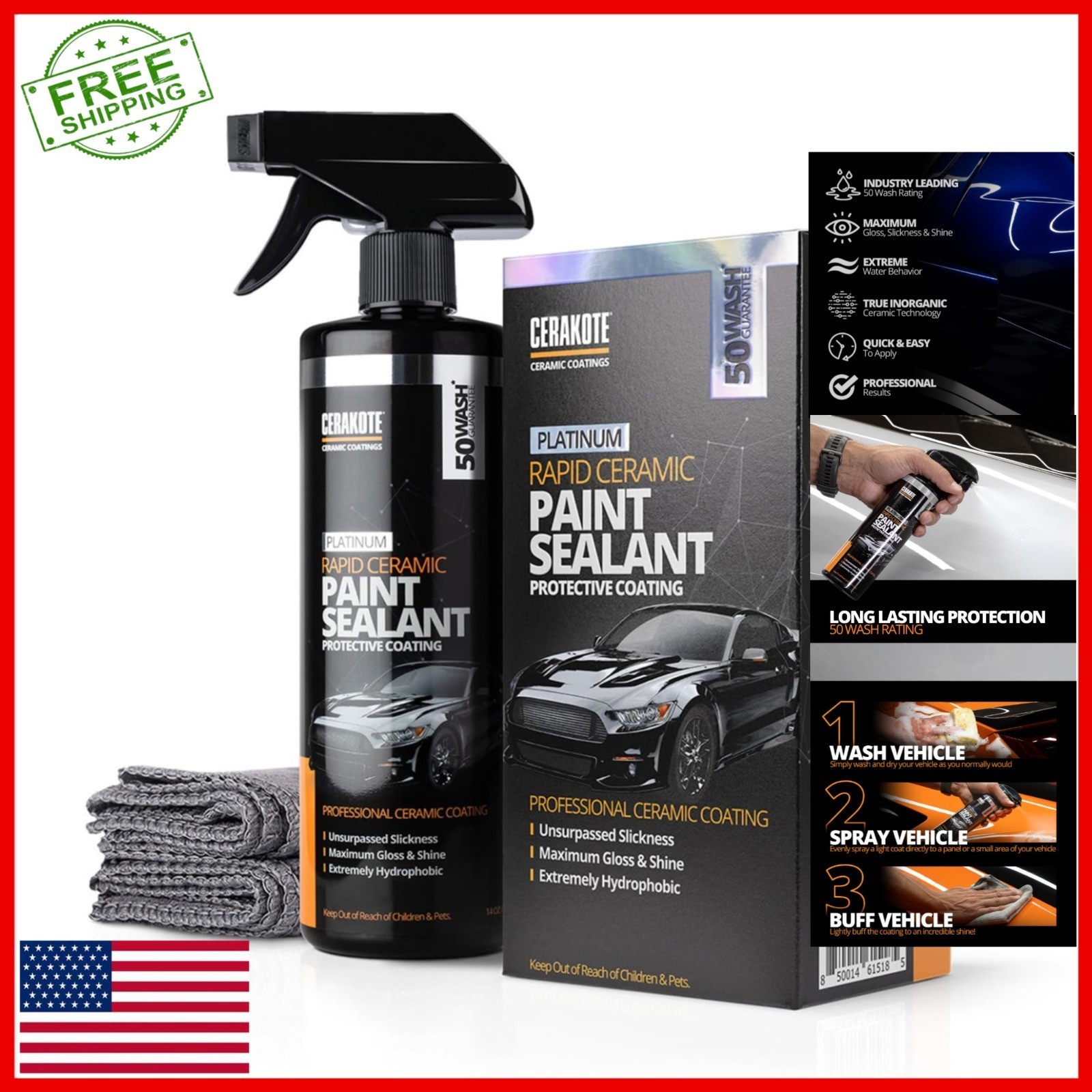 CERAKOTE Rapid Ceramic Paint Sealant Spray 14 oz - High-Gloss Protection