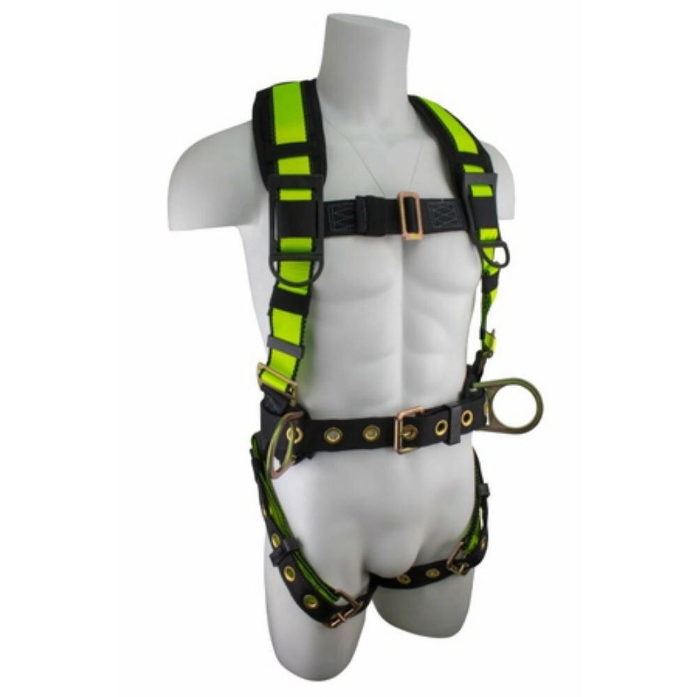 SafeWaze Full Body Construction Harness, Lime Green, Free Floating Waist Pad 2XL
