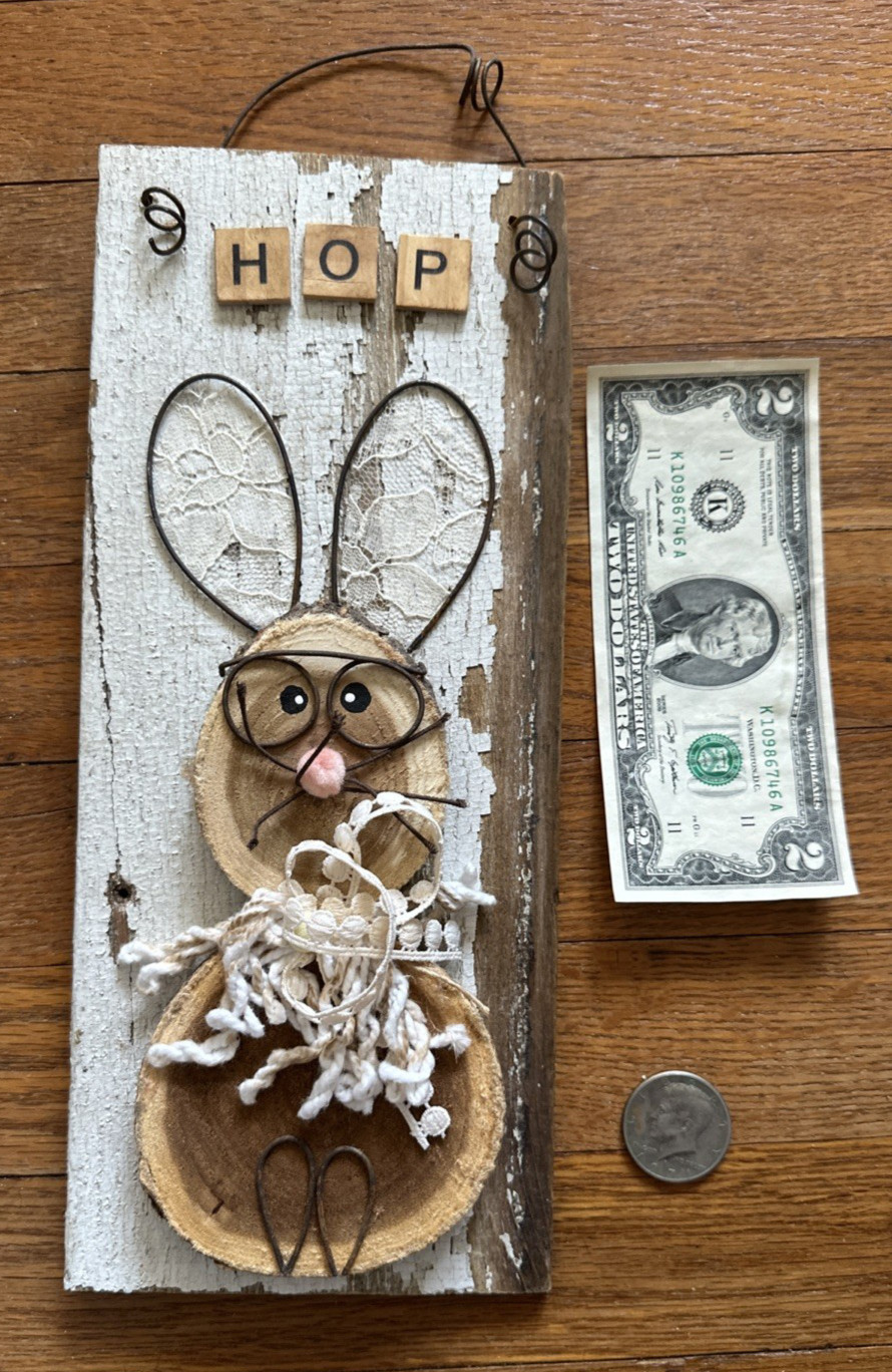 OOAK Vintage Look Handmade Assemblage Reclaimed Easter Spring Rabbit Wallhanging