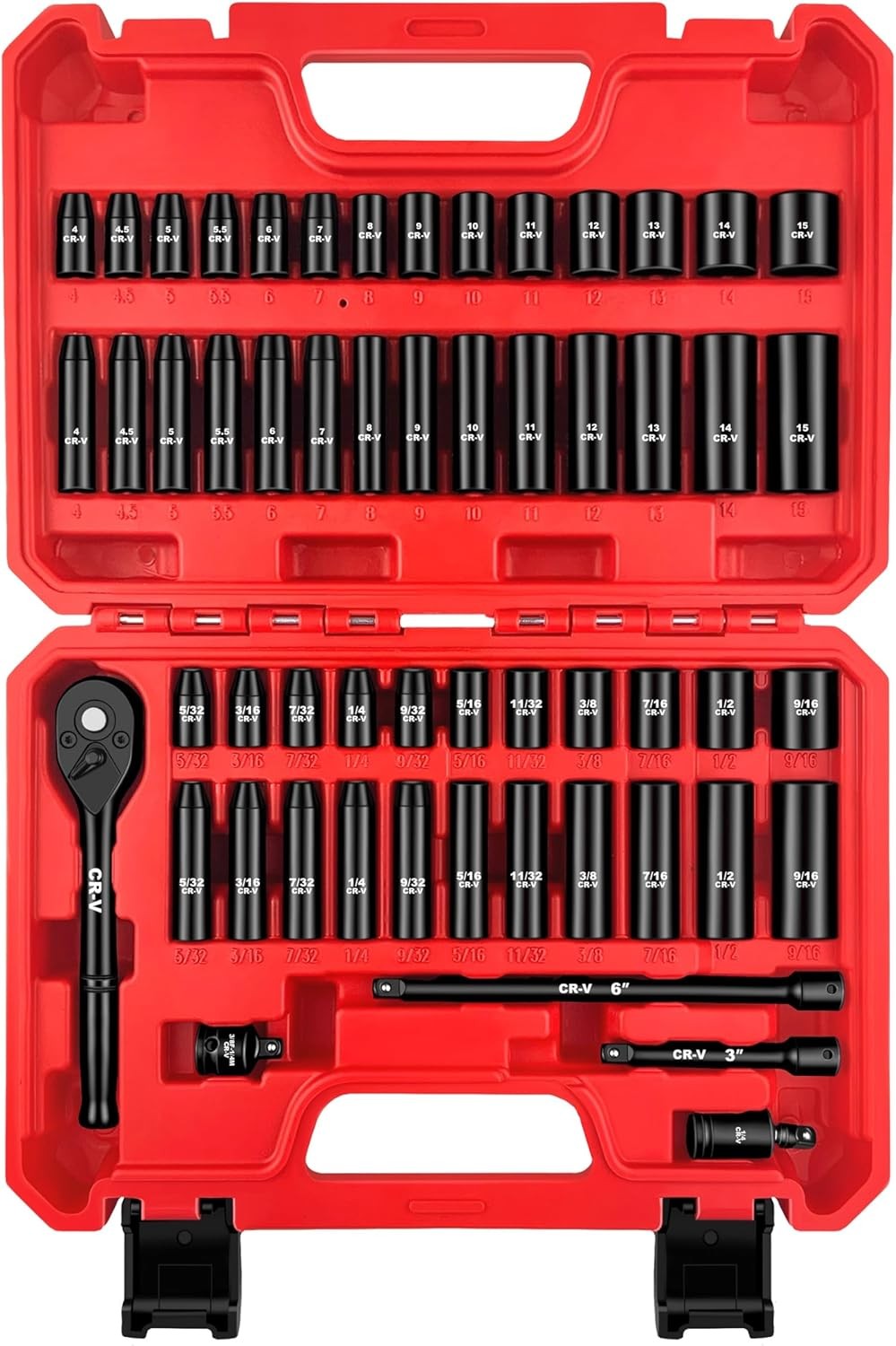 55pcs 1/4" Drive Impact Socket Set SAE & Metric Deep Shallow Sockets Wrench Set