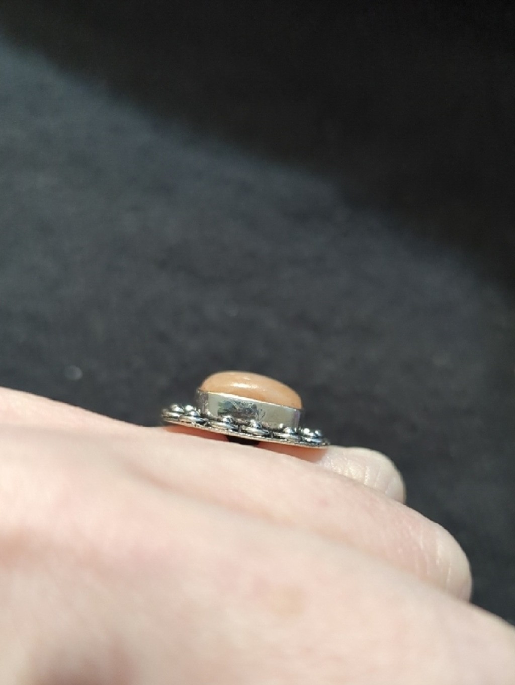 Silver Plated Peach Moonstone Gemstone Square Statement Ring - Size 8