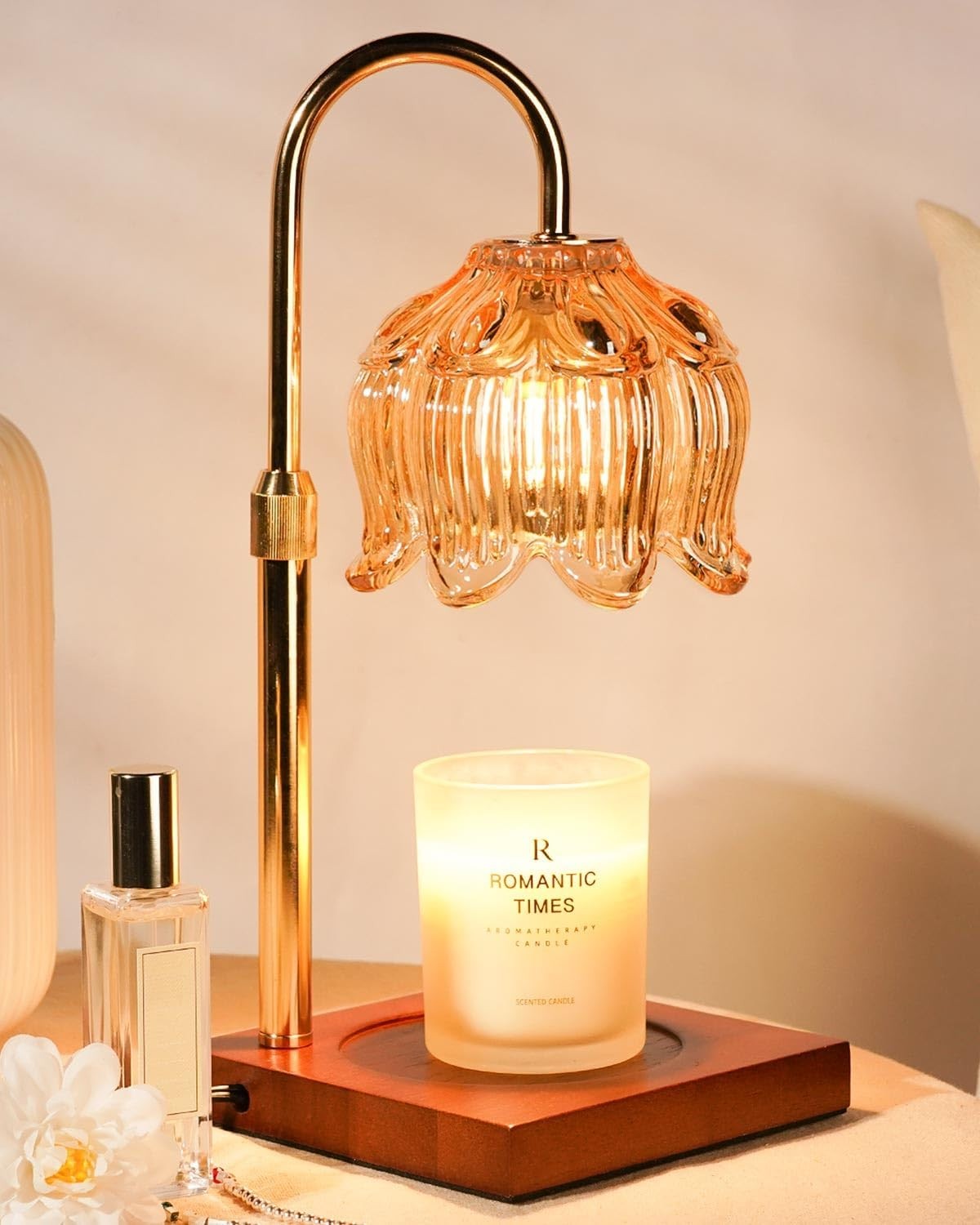 Flower Candle Warmer Lamp with Timer & Dimmer, Adjustable Height Amber