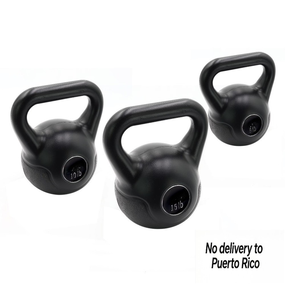 30lb Vinyl Kettlebell Set (5, 10, 15 lbs), Black