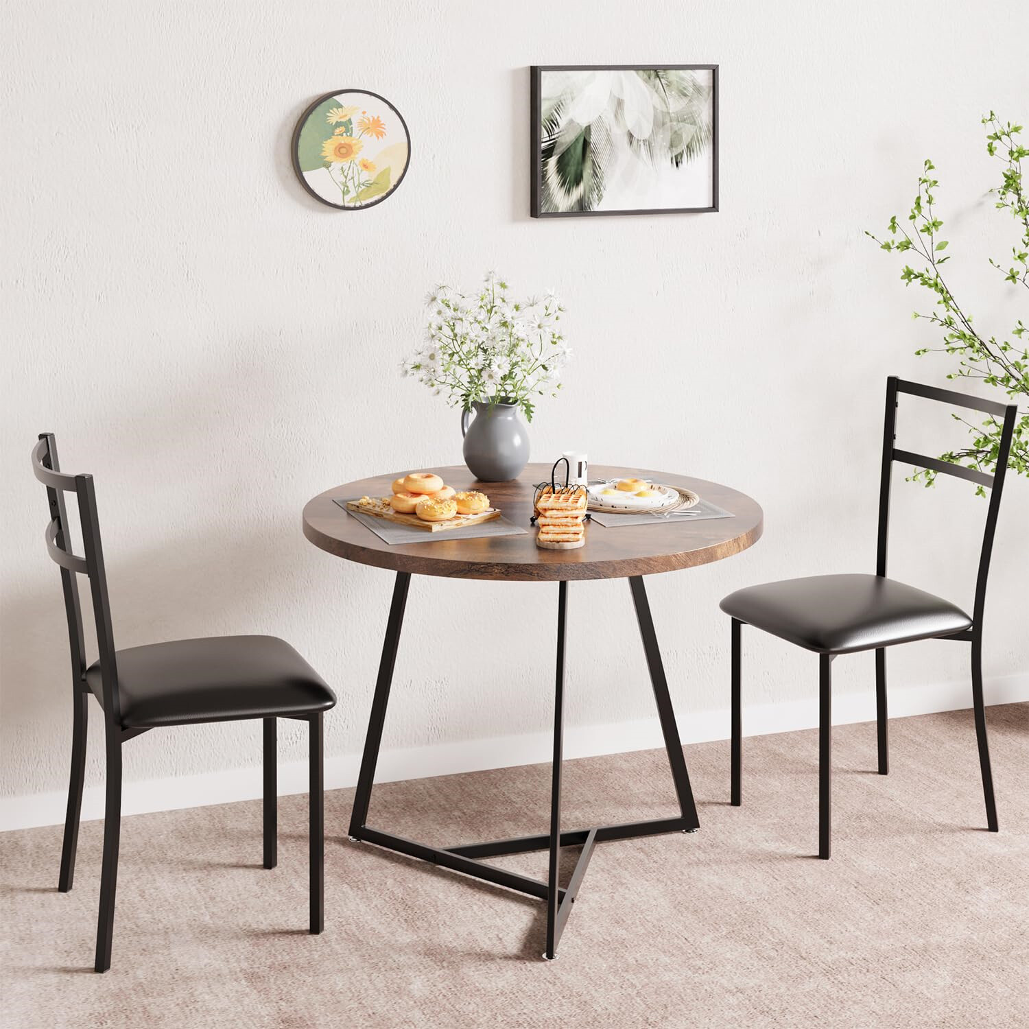 3pcs Dining Table Set Kitchen Table and Chairs Upholstered Chairs for Apartment
