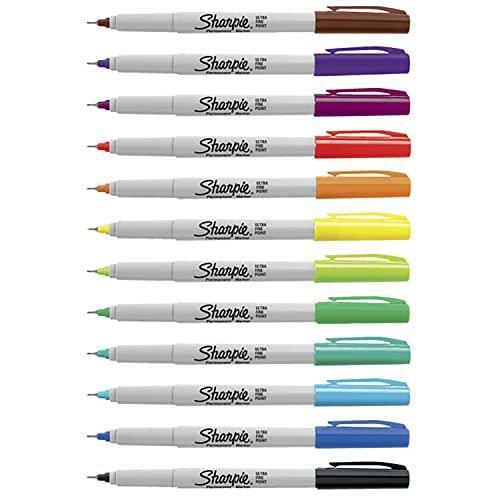 Sharpie 37175PP Permanent Markers, Ultra-Fine Point, Assorted Colors, 12 Pack