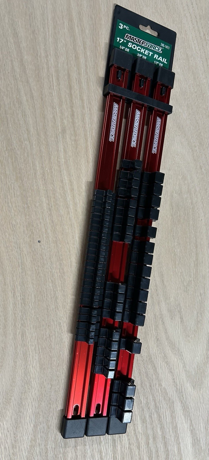 Masterforce® Red Aluminum Socket Rail - 3 Piece - 1/2”,3/8”,1/4”