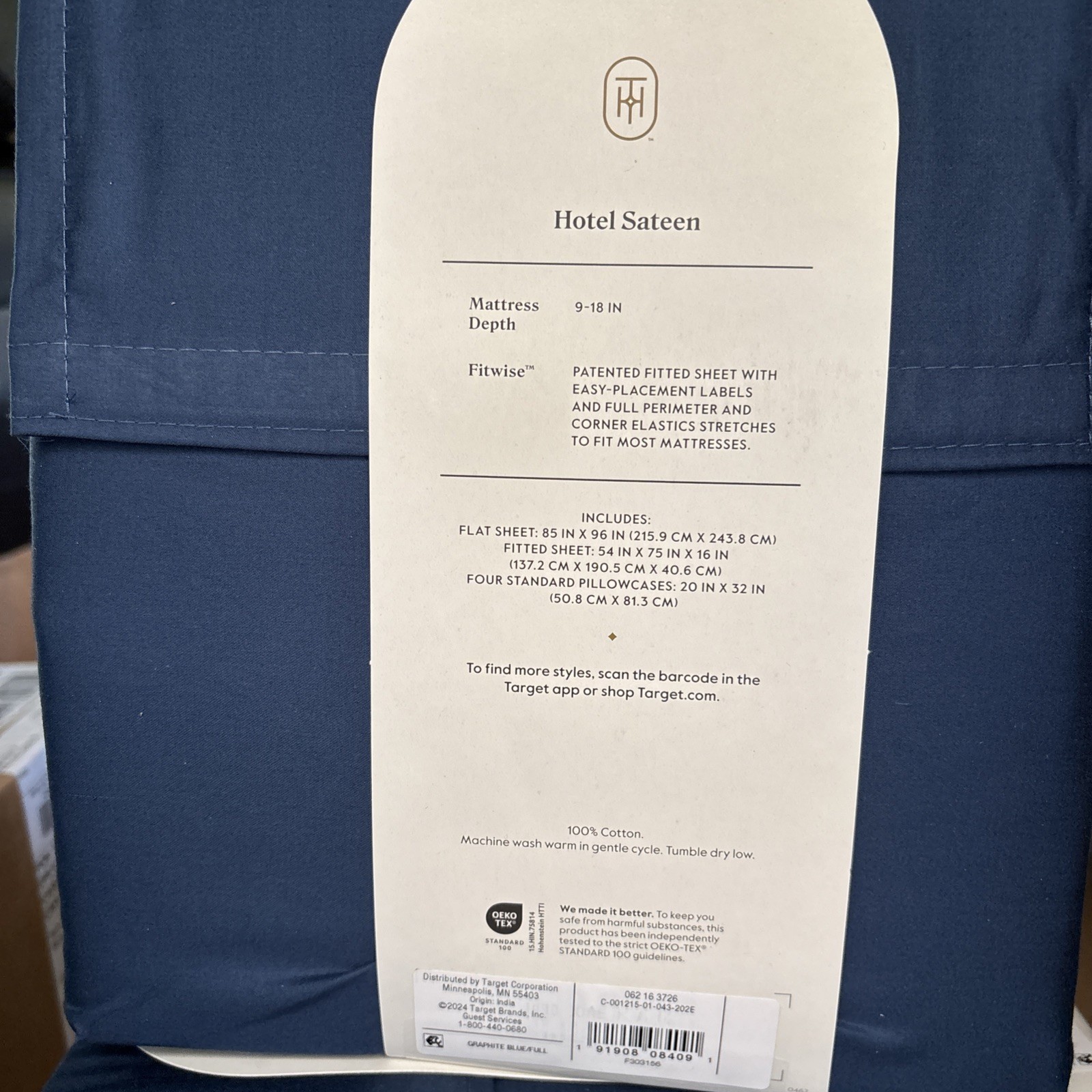 Threshold Hotel Sateen Sheet Set Size Full 6 Pc 800 Thread Cotton Graphite Blue