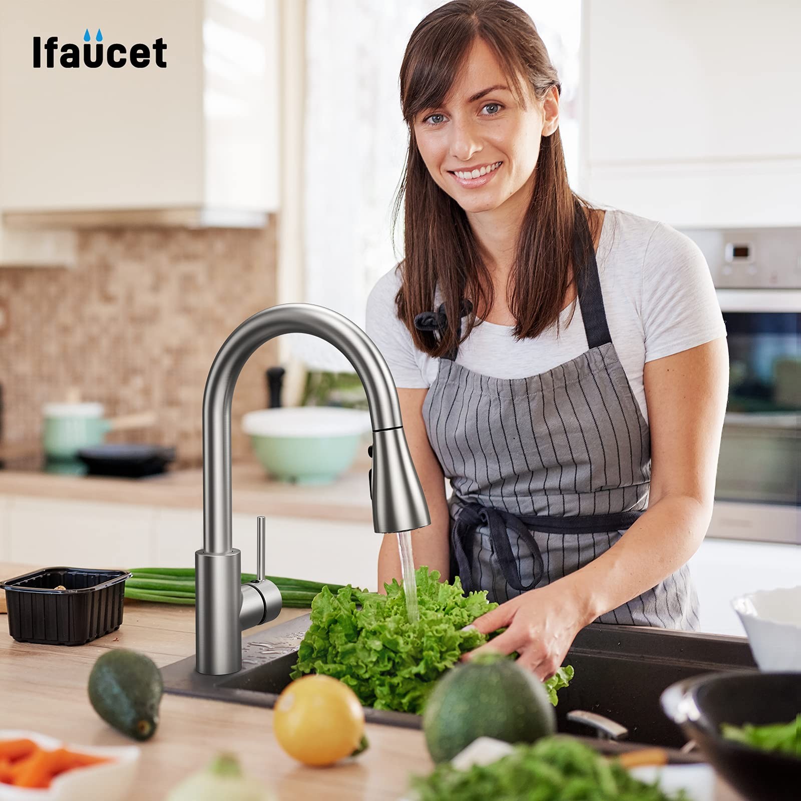 Kitchen Faucet Head Replacement 3 Modes with 17 Adapters, Pull Down Spray Hea...