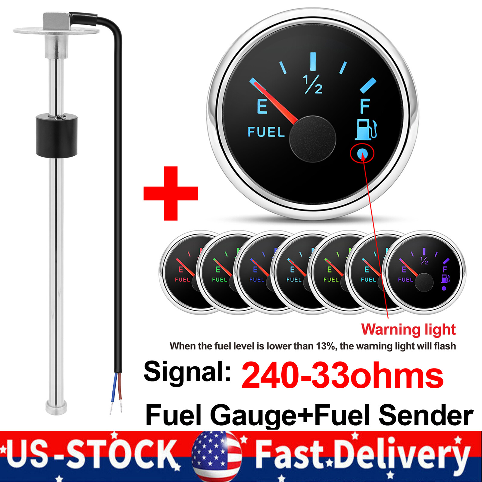 100mm-400mm Marine Boat Fuel Sending Unit 240-33ohms Tank Level Sender Sensor US