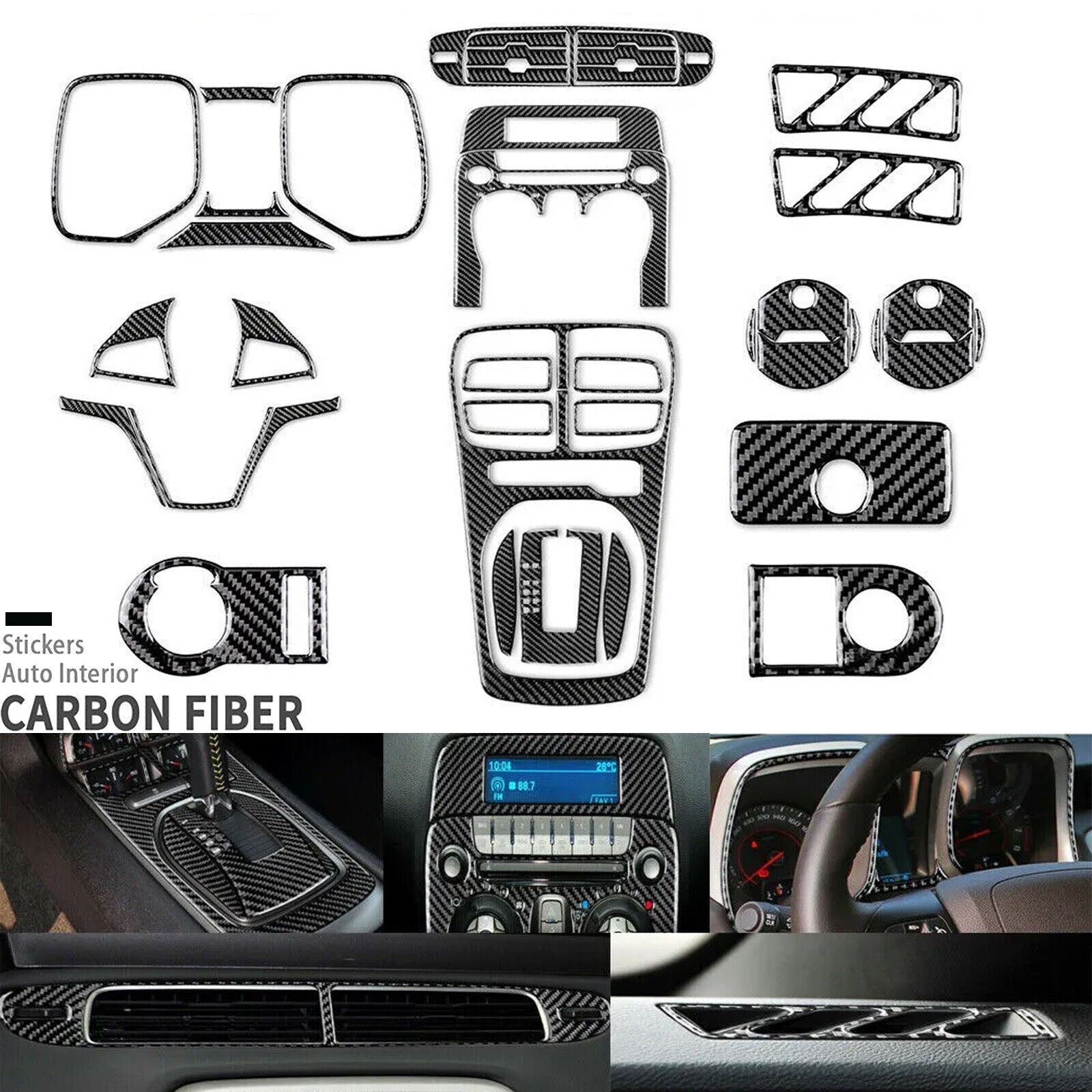 42Pcs Real Carbon Fiber Full Interior Kits Decorative For Chevrolet Camaro 10-15