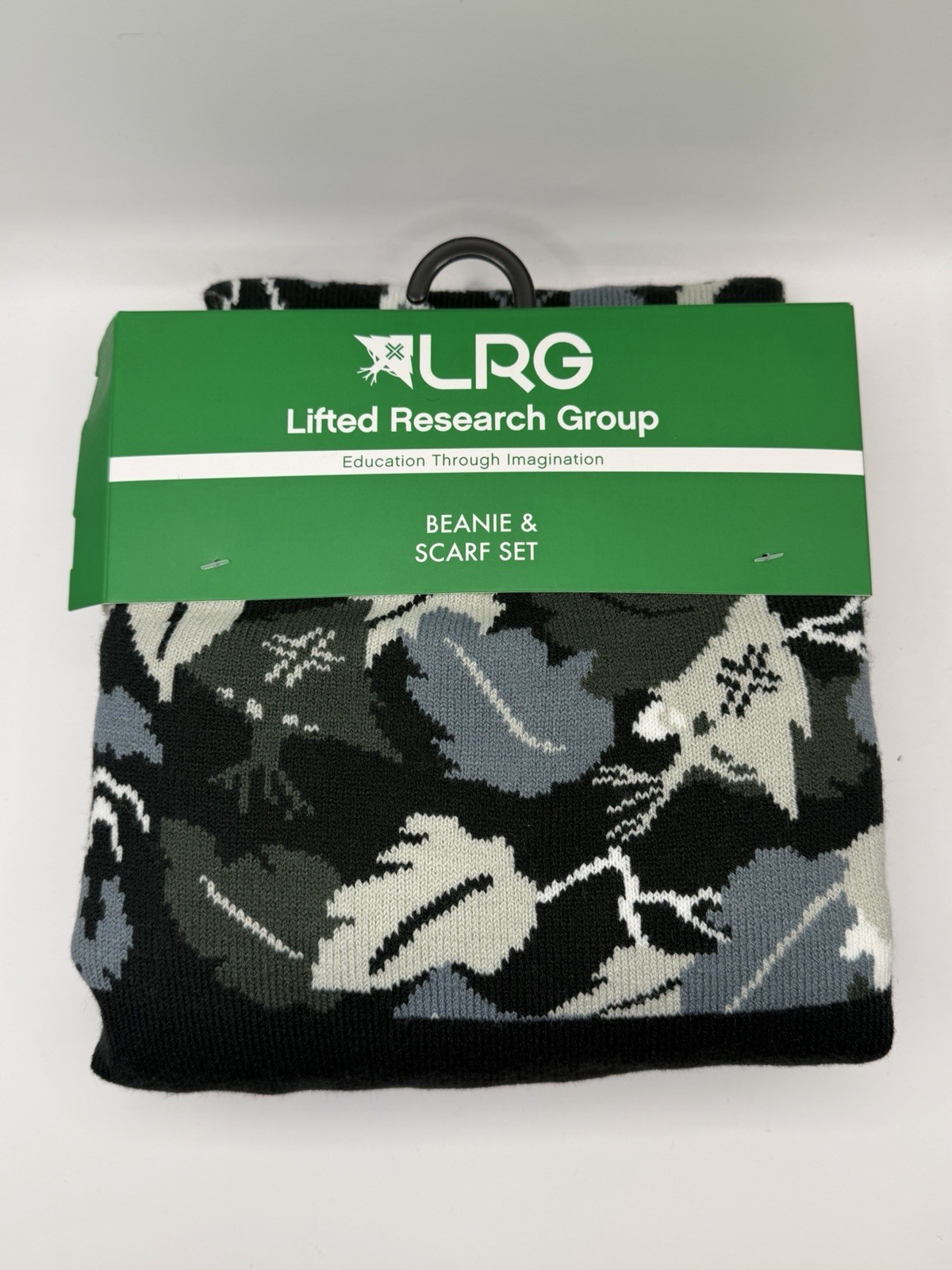 LRG Beanie & Scarf Set Black Gray White Green Camouflage 2 Piece