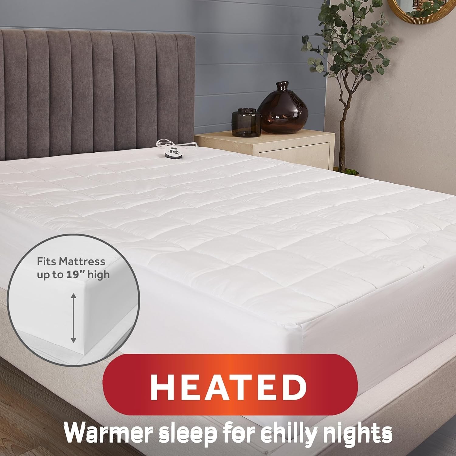 Sunbeam Electric Restful Heated Mattress Pad, 12 Heat Settings, Twin, White