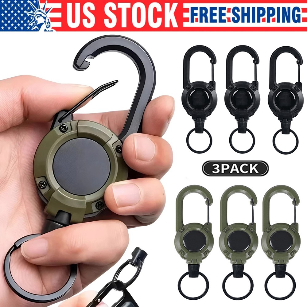 3 Pcs Heavy Duty Keychain Retractable Carabiner Car Key Chain with Badge Holder