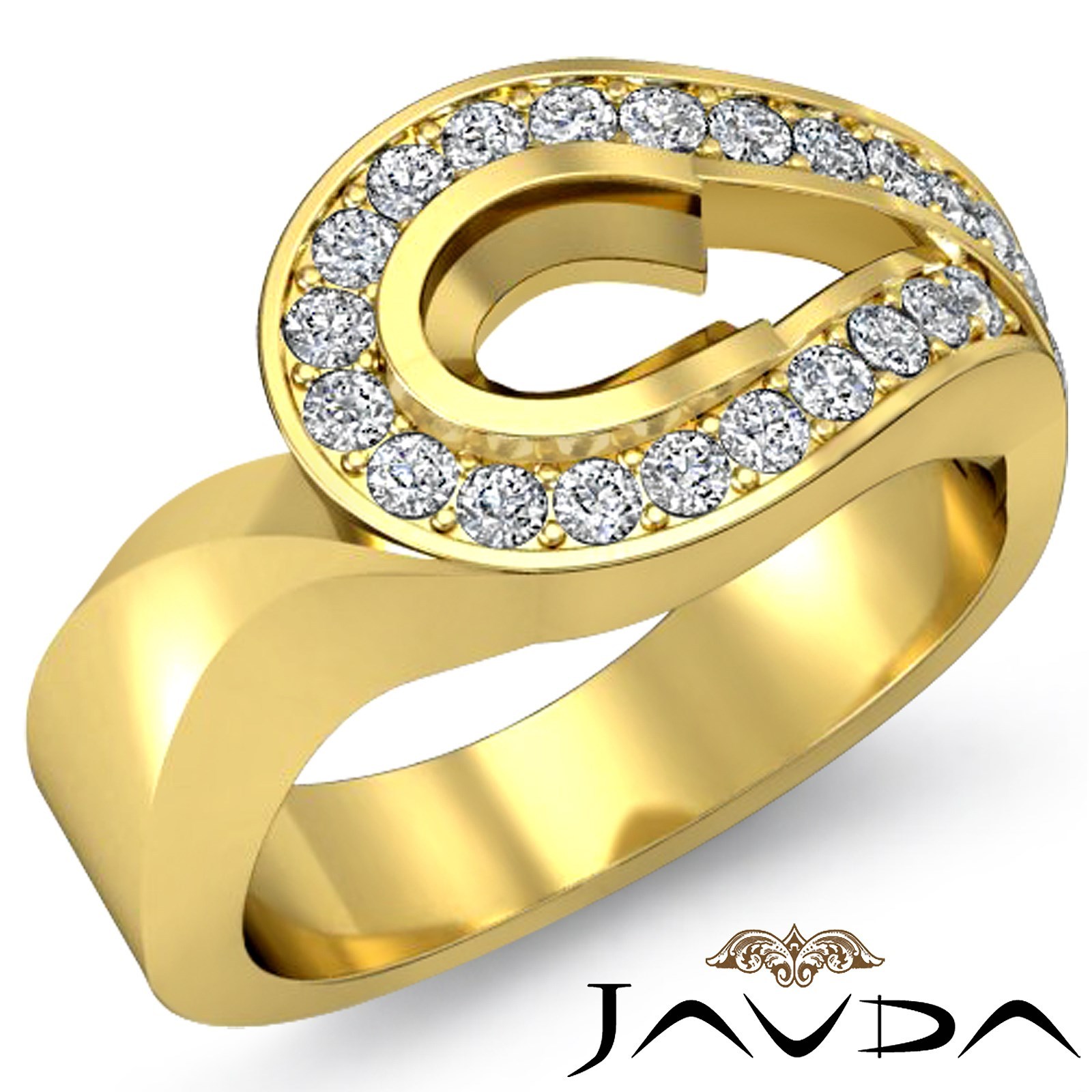 Halo Pave Unique Oval Semi Mount Diamond Engagement Ring 14k Yellow Gold 0.5Ctw