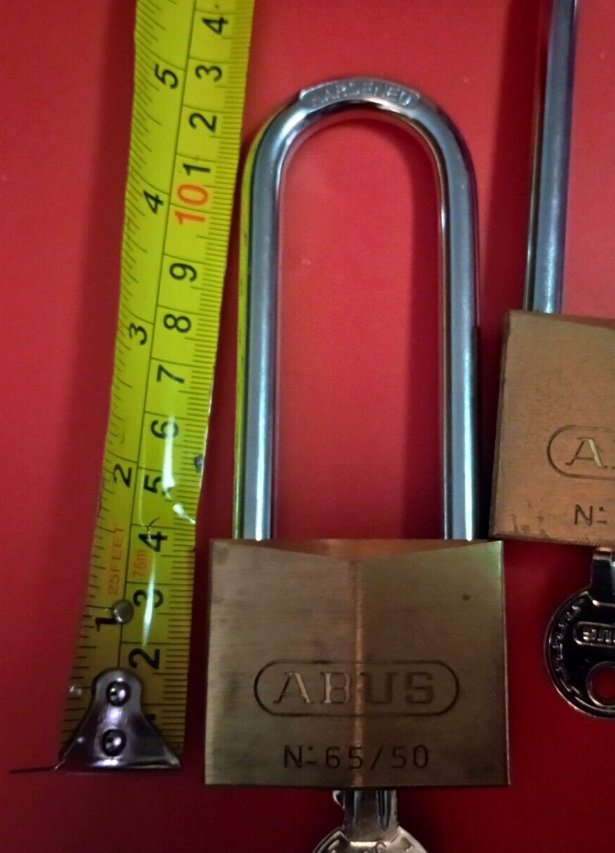((( 3 ))) ABUS 65/50 Solid Brass Padlock Hardened Long Shackle w/ 3 Keys LOT