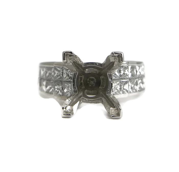Princess Diamond Step Engagement Ring Setting Mounting 18K White Gold 1.25 CTW