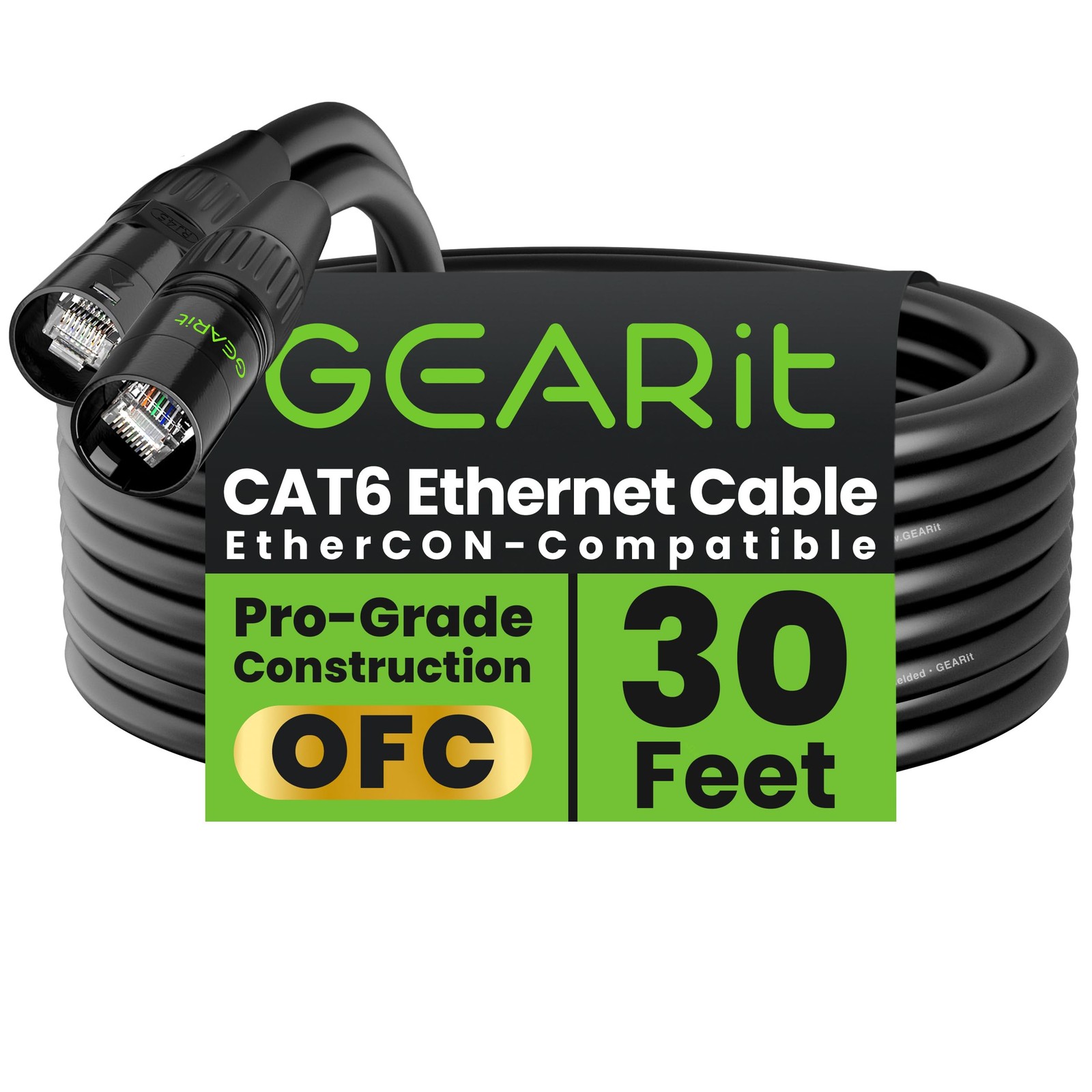 GEARit Shielded CAT6 Ethercon Cable (30 Feet) Professional Audio & Lighting RJ45