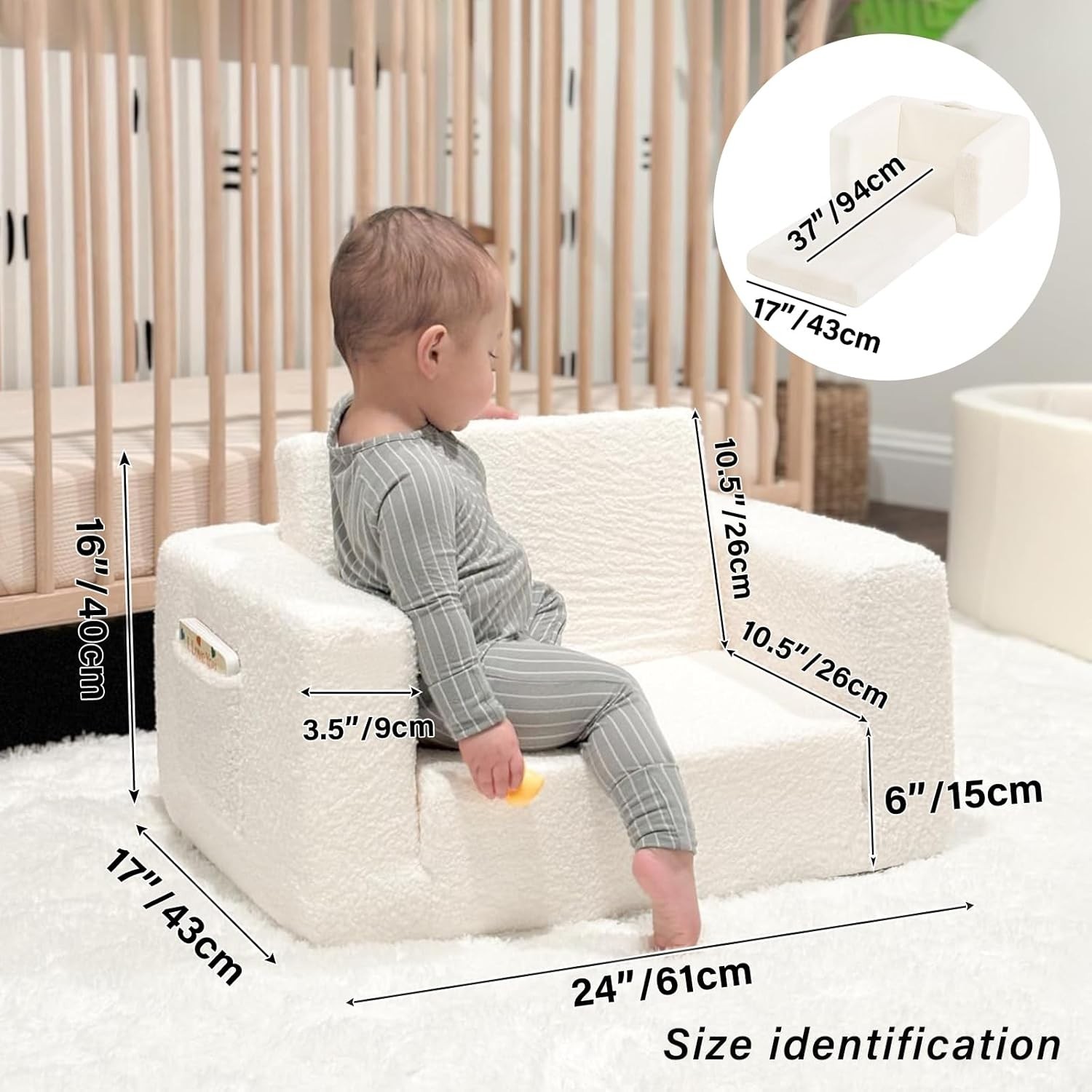 Kids Sofa, 2-in-1 Kid Sofa, Convertible Children Couch to Lounger, Flip Out K...