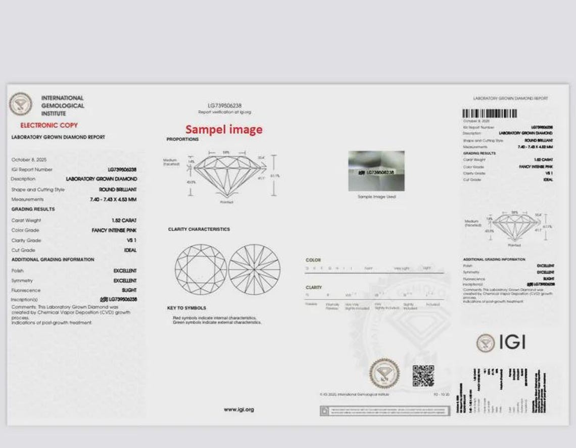 Pink Princess Cut Lab Created Diamond IGI