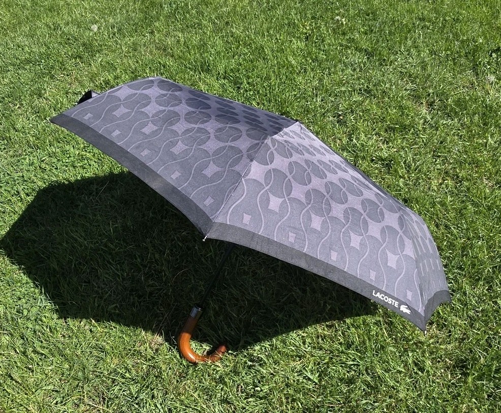 Lacoste Umbrella Wood Curved Handle Crocodile Grey