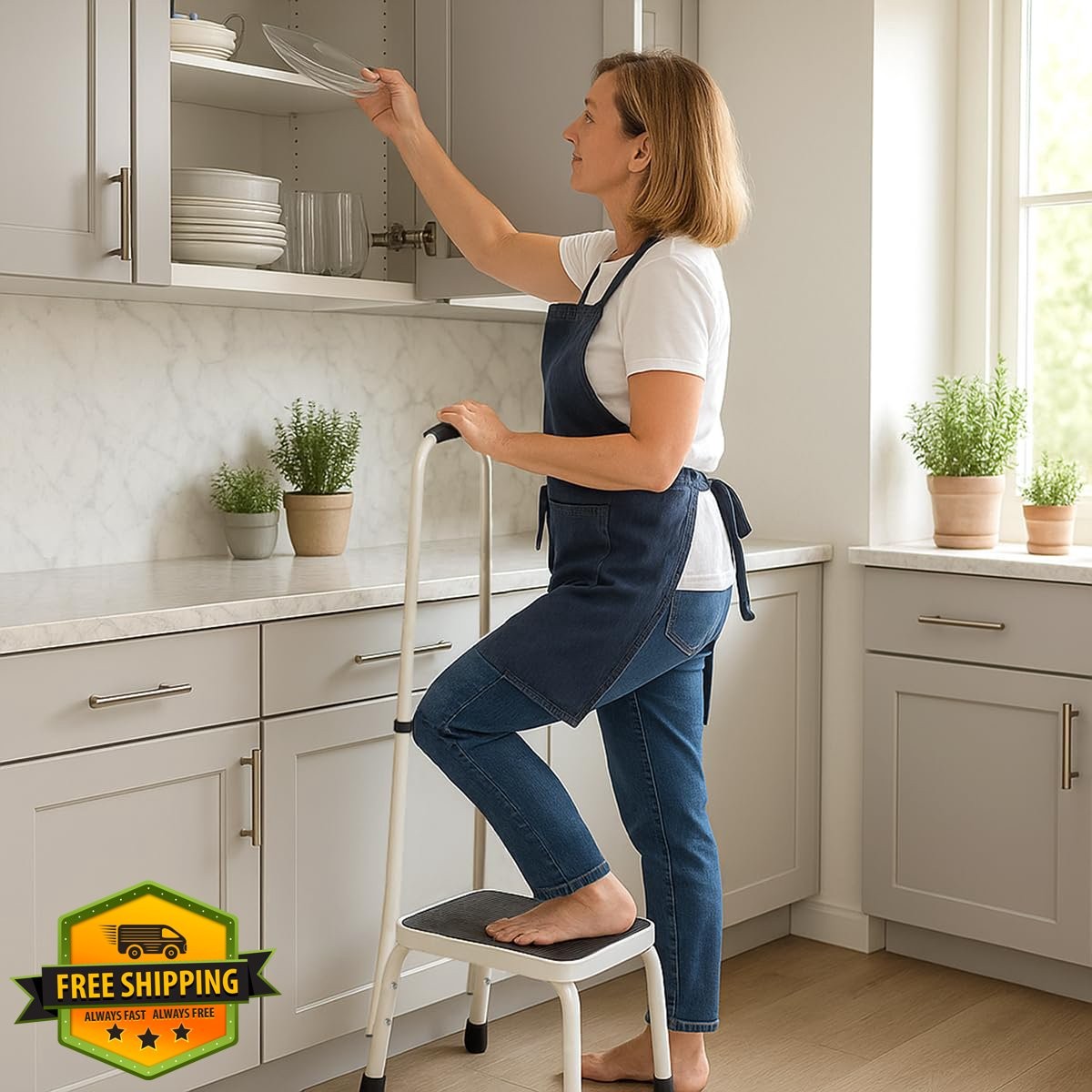 Sattiyrch 9.5" Step Stool with Handle for Elderly Heavy Duty