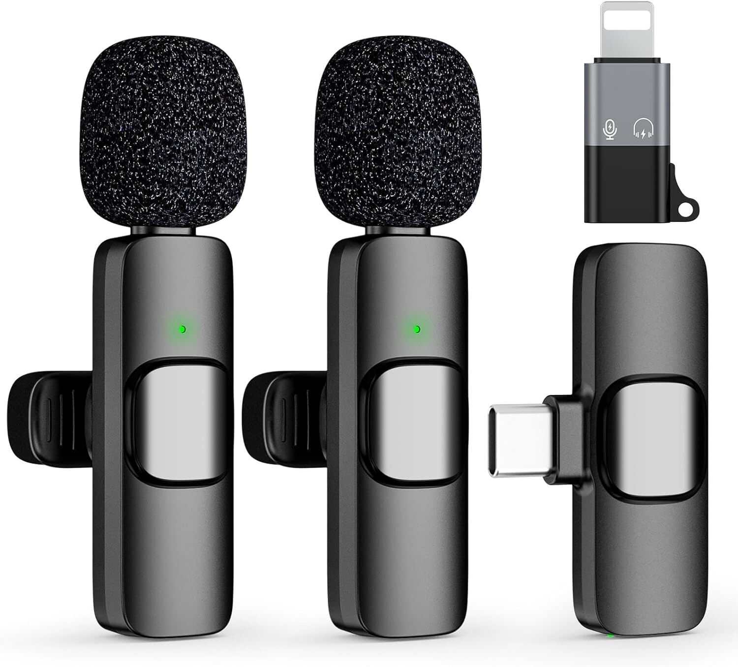 2 Pack Type C Mini Wireless Lavalier Microphone for iPhone 15, iOS and Android D