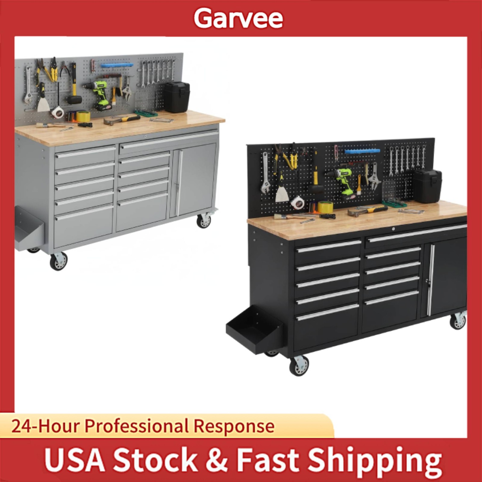 For Garage Workshop Storage Heavy Duty Rolling Tool Cabinet 61inch 10 Drawers De